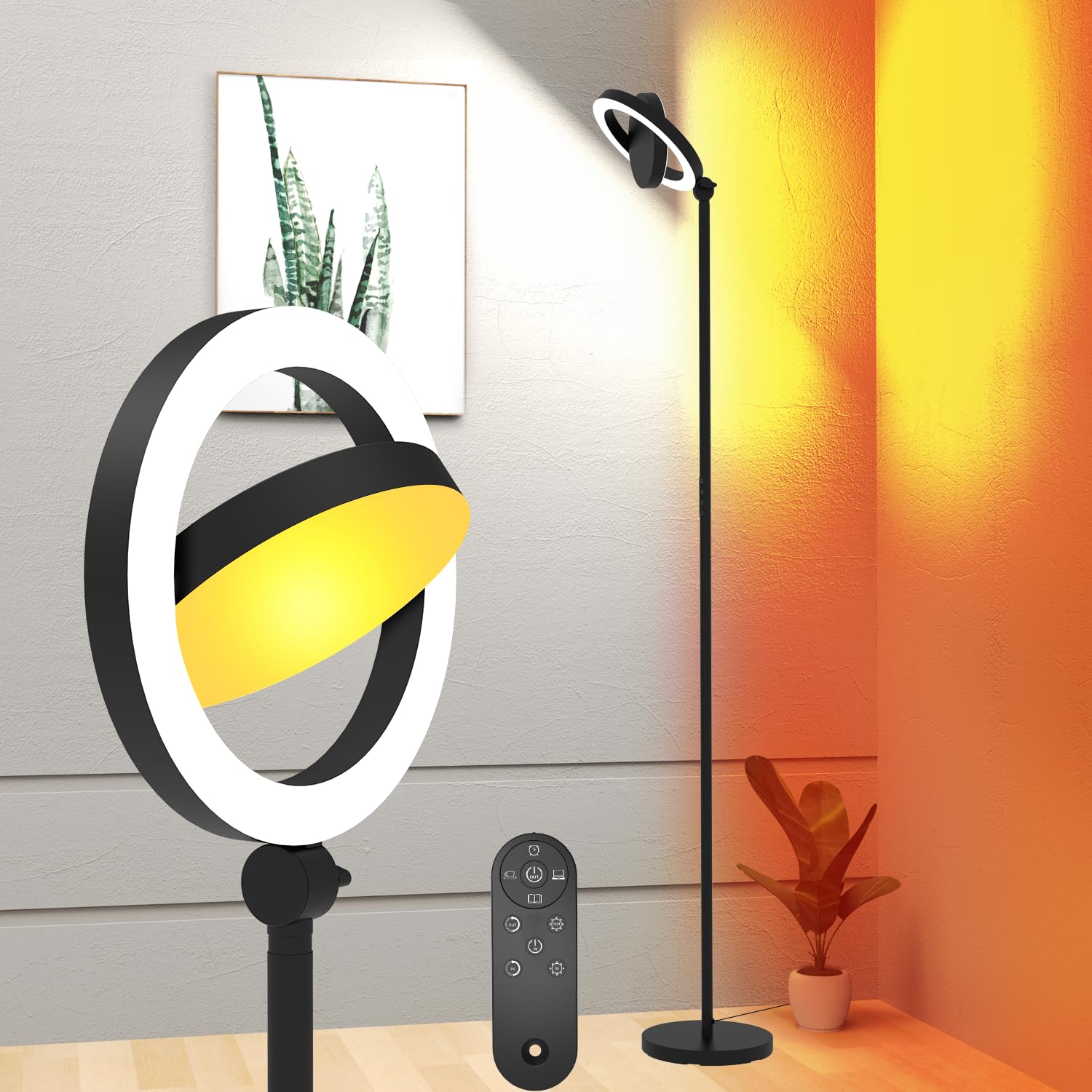 Omorepa 36W Bright LED Floor Lamp for Living Room with Remote, 75.5 Inch Tall Stepless Dimmable Standing Lamp for Office, Torchi