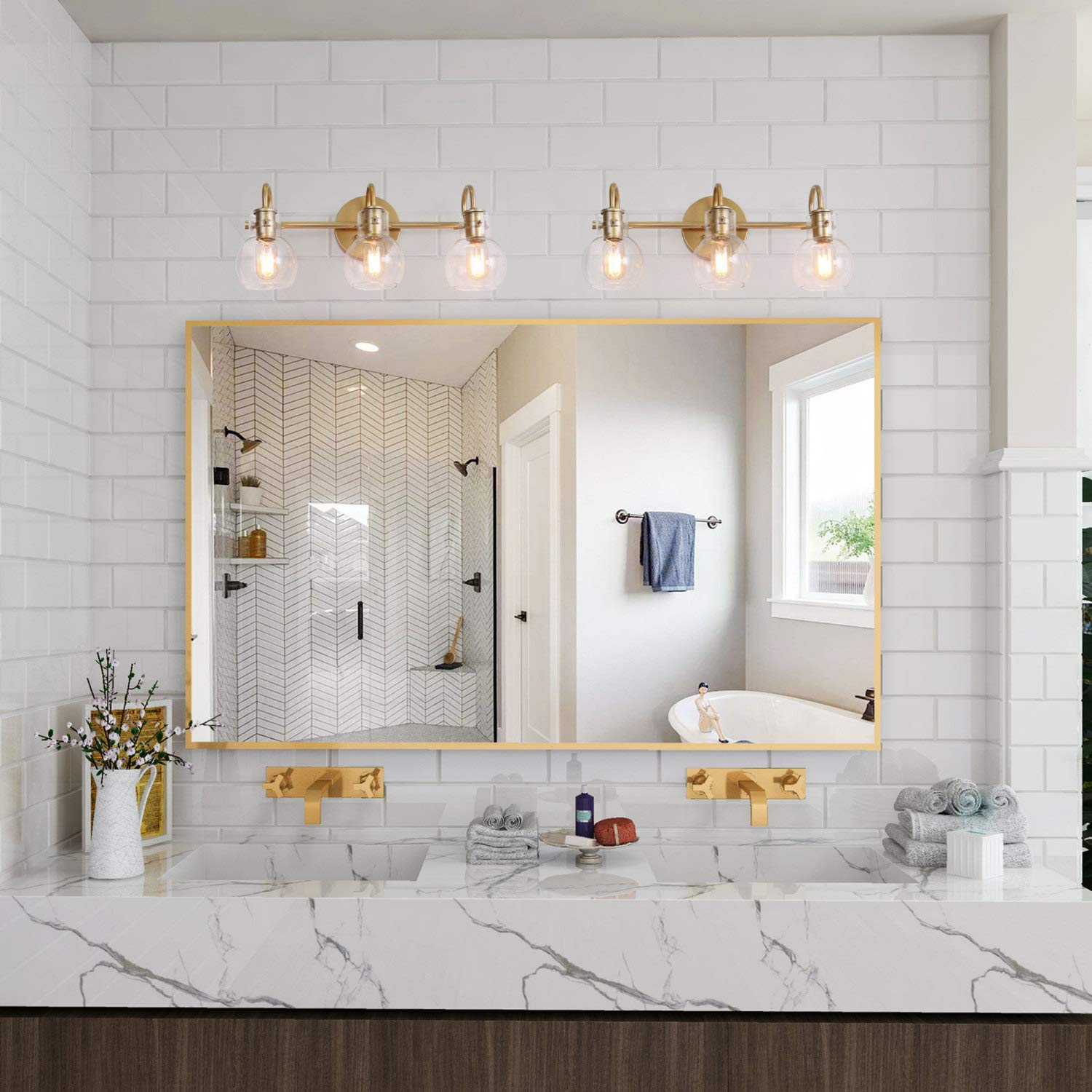 Ksana Gold Bathroom Vanity Light Fixtures With Clear Glass Shade, 22?7?9