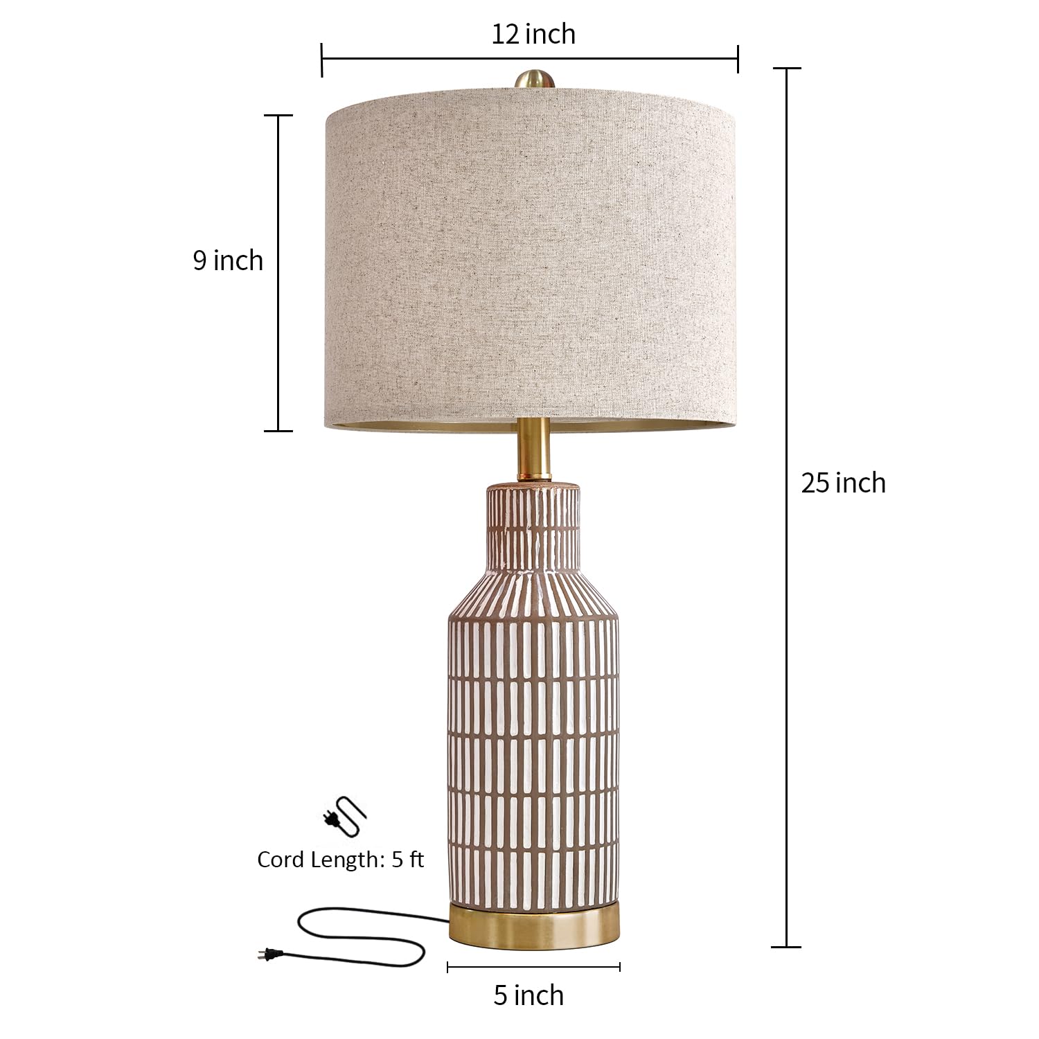 Usumkky 25'' Table Lamps Set Of 2, Modern Ceramic Bedside Lamps - Farmhouse Brown Nightstand Lamps For Bedroom, Boho Living Room