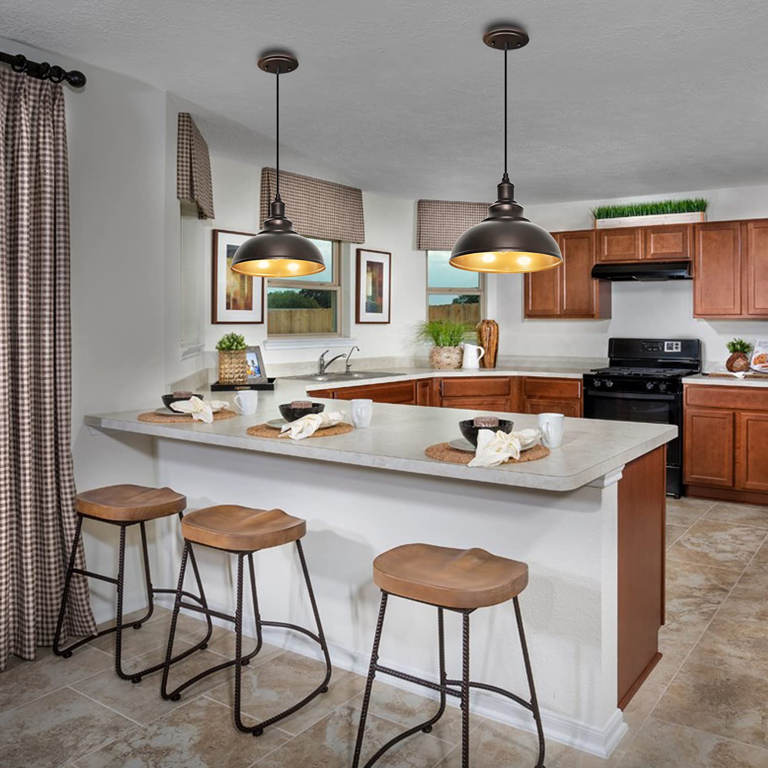 Alaislyc 2 Pack Bronze Pendant Lights, Industrial Adjustable Hanging Barn Fixtures