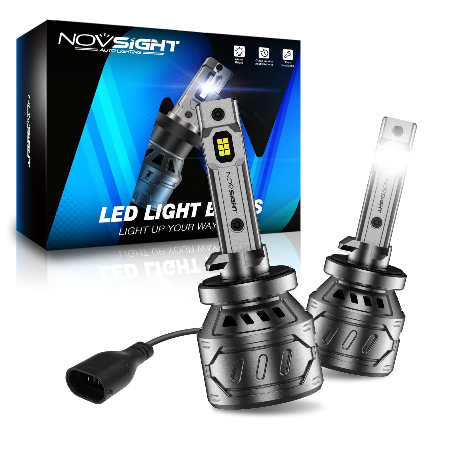 NOVSIGHT 881 LED Fog Light Bulbs, 6500K White, 60W, 13000LM, IP68 Waterproof, Pack of 2, Compatible with 881/898