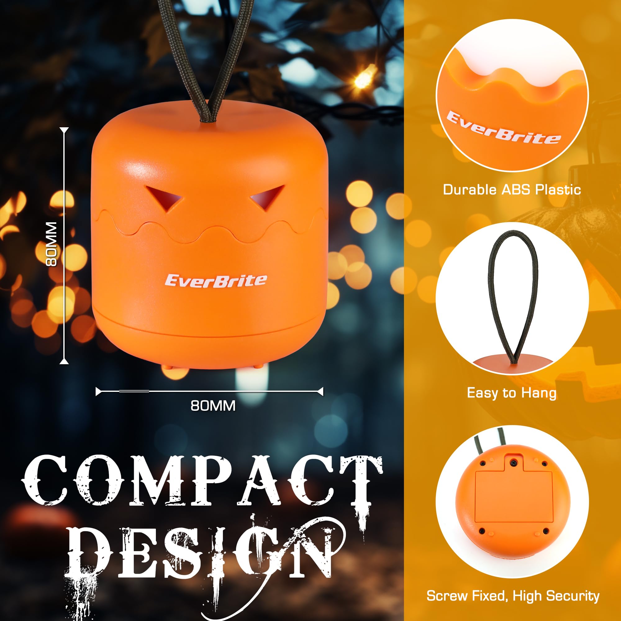 EverBrite 3-Pack Collapsible Halloween Pumpkin Lanterns, Orange ABS Light-Up Jack O' Lanterns for Kids, Model E041044A
