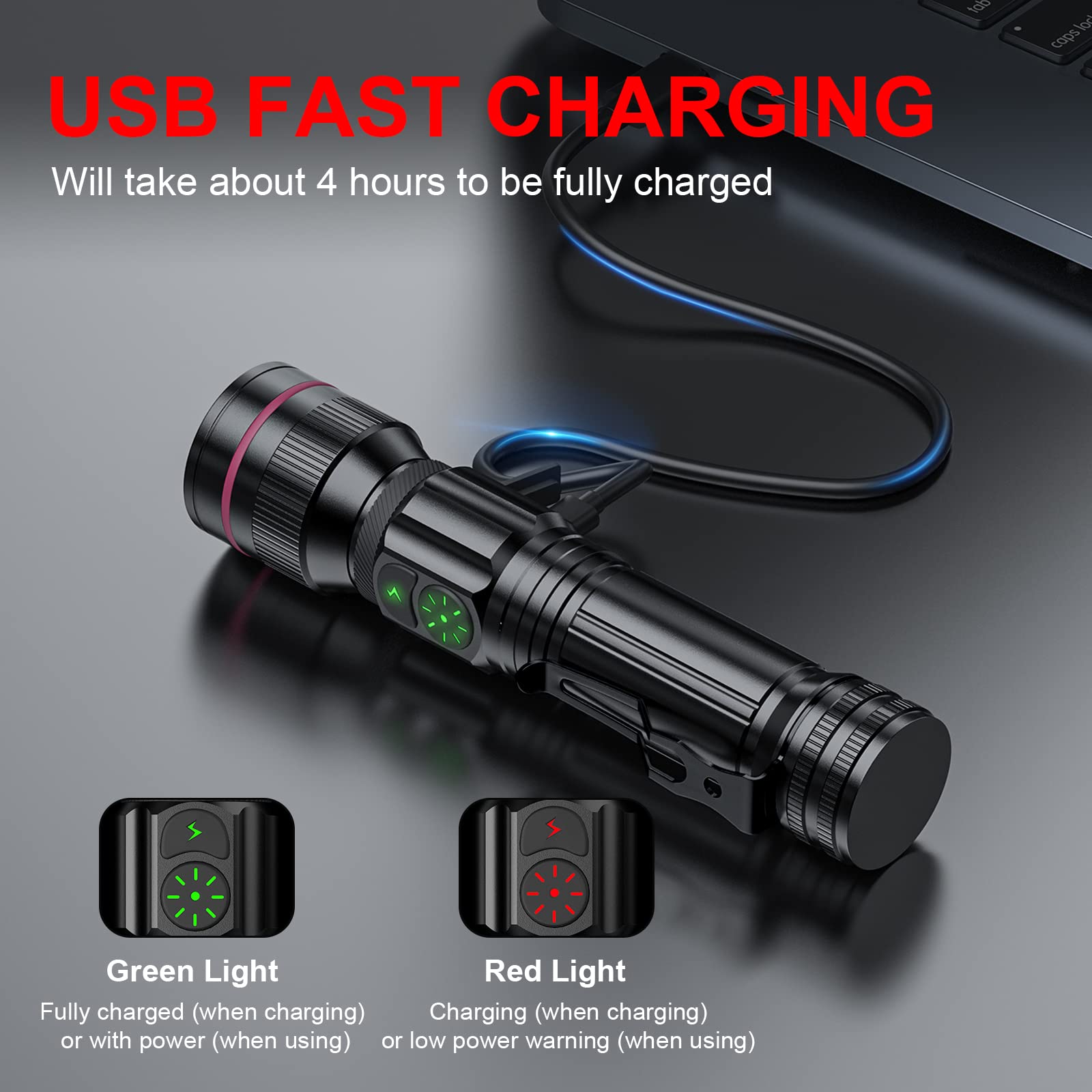 Wdtpro Rechargeable Flashlights (Battery Included), Led Tactical Flashlight With Clip, Portable Dual-Switch, 1500 High Lumen Sup