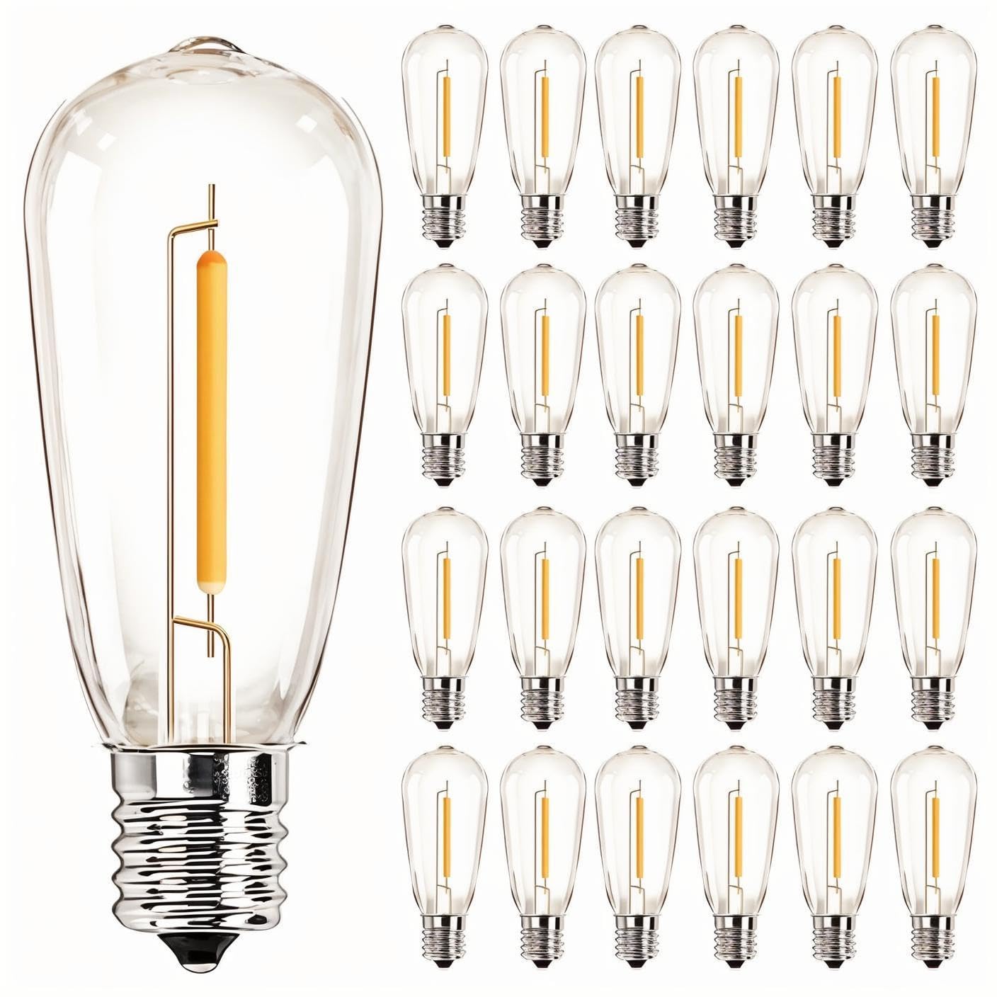 Kivonfa 25 Pack ST40 Vintage LED Edison Bulbs  Shatterproof 0.6W Energy Efficient E17 LED Replacement Bulbs for Outdoor String Lights  E17/C9 Intermediate Base Bulb Waterproof  Warm White 2700K