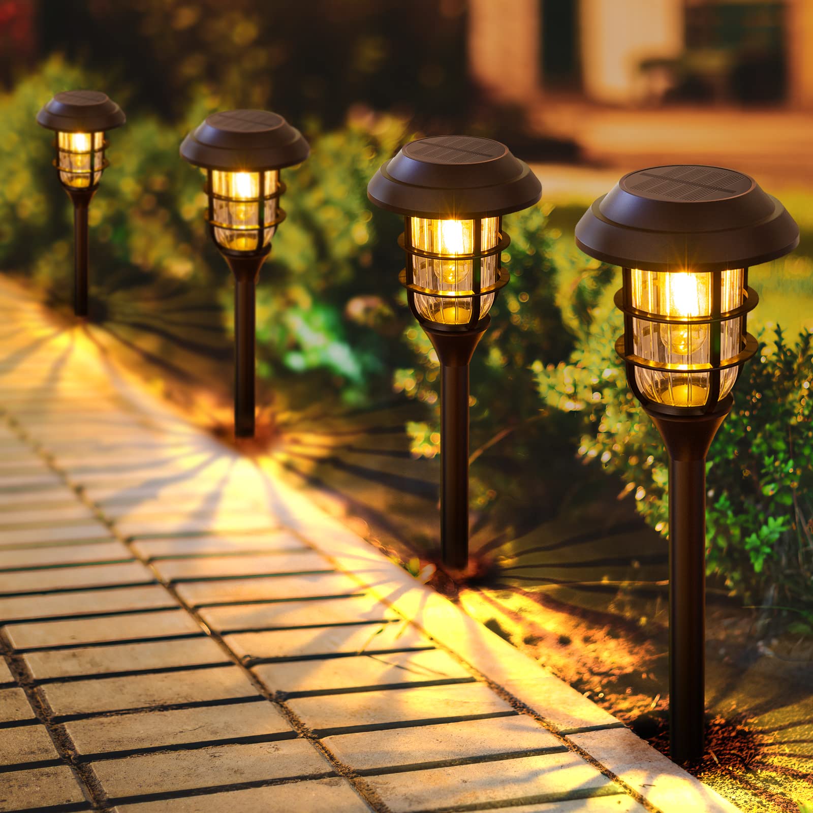 LETMY Solar Outdoor Lights, 8 Pack IP65 Waterproof Garden Pathway Lights, Black Plastic, Auto On/Off Landscape Lighting