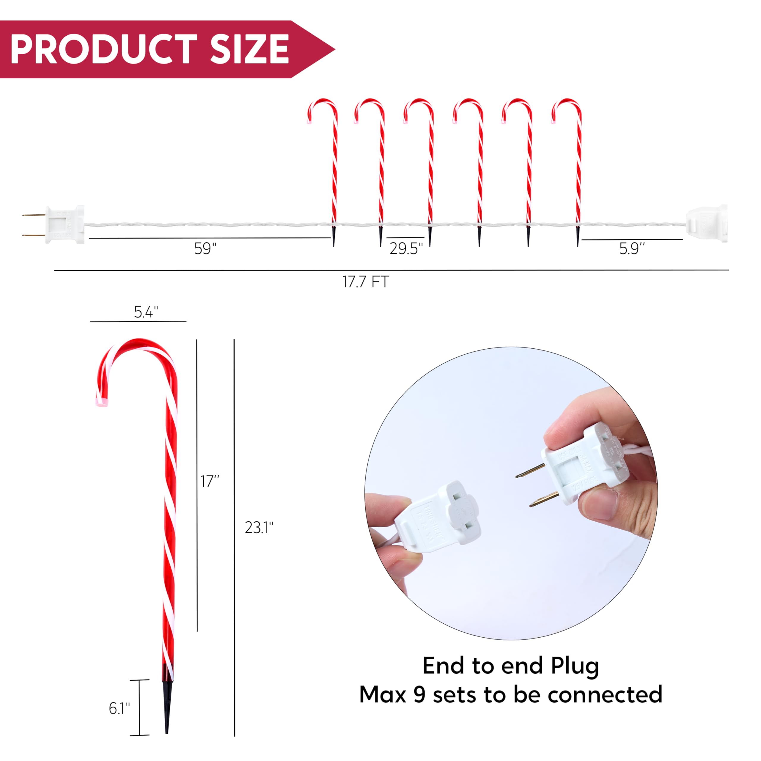 Joiedomi 17'' Christmas Candy Cane Pathway Lights, 6 Packs Outdoor Christmas Stakes Lights With 36 Warm White Lights For Holiday