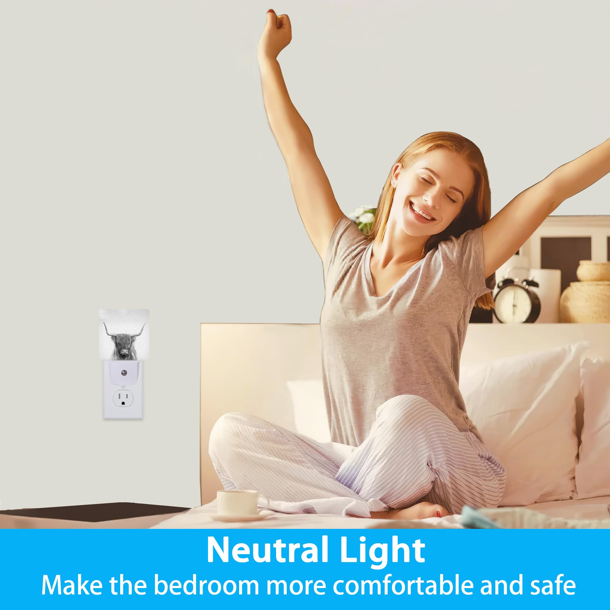 Meikosks Cow Night Light,Highland Cow Night Lights Plug Into Wall For Boys Girls, Led Lamp For Stairway/Hallway/Bedroom 0.5W Nig