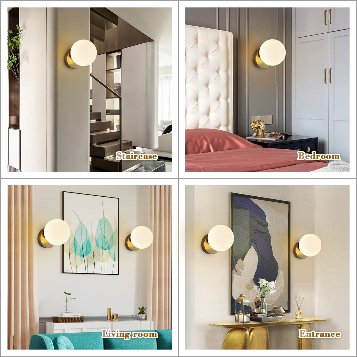 Bokt Mid Century Modern Gold Wall Sconce Lighting Fixture Small Milky Glass Globe Indoor Wall Lamp Brushed Brass Bathroom Wall Mounted Sconce 1-Light Vintage Wall Light (5.9”)