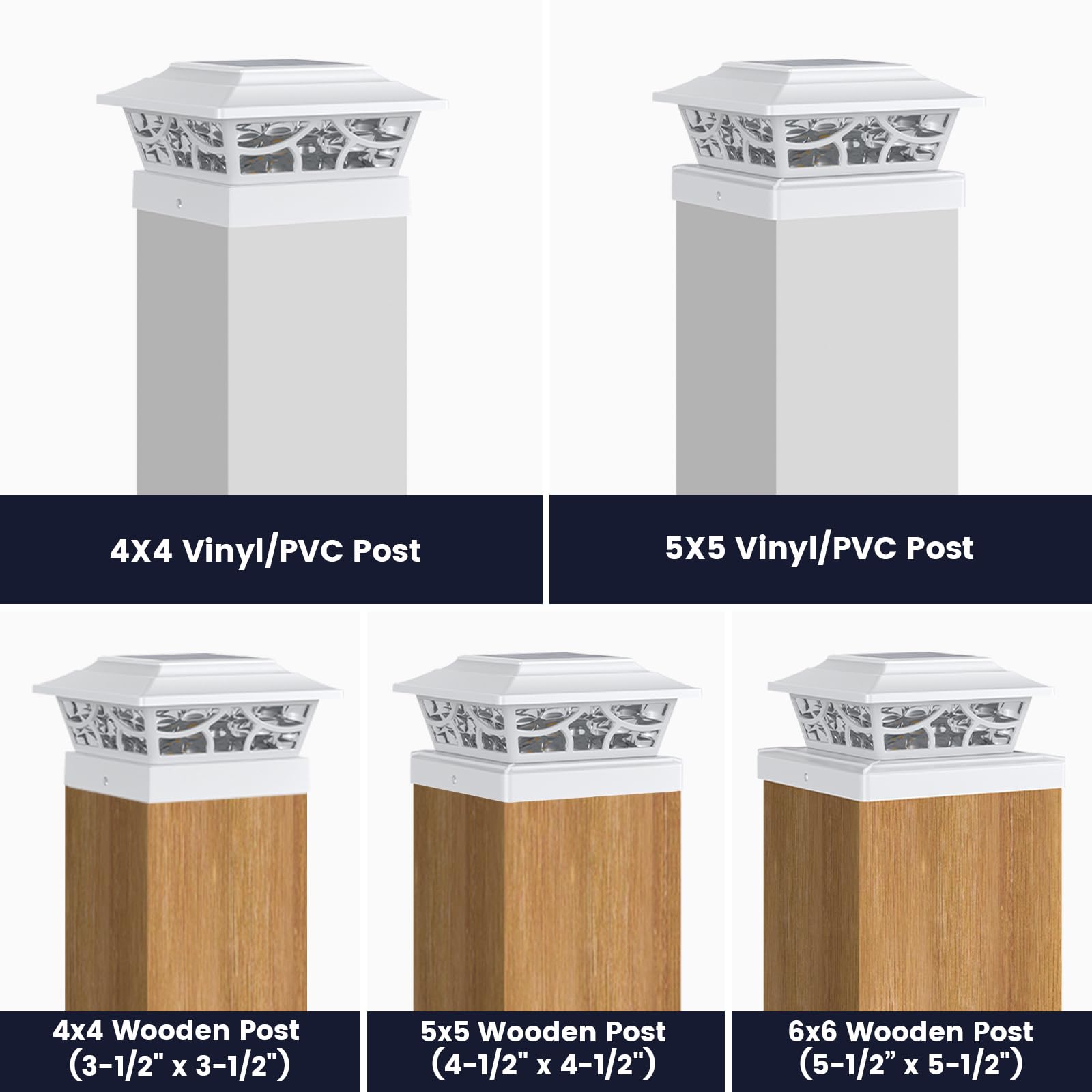 SIEDiNLAR Solar Post Lights Outdoor - 4 Modes, 8 Pack, Warm & Cool White, Fits 4x4 5x5 6x6 Vinyl Wooden Posts, Model