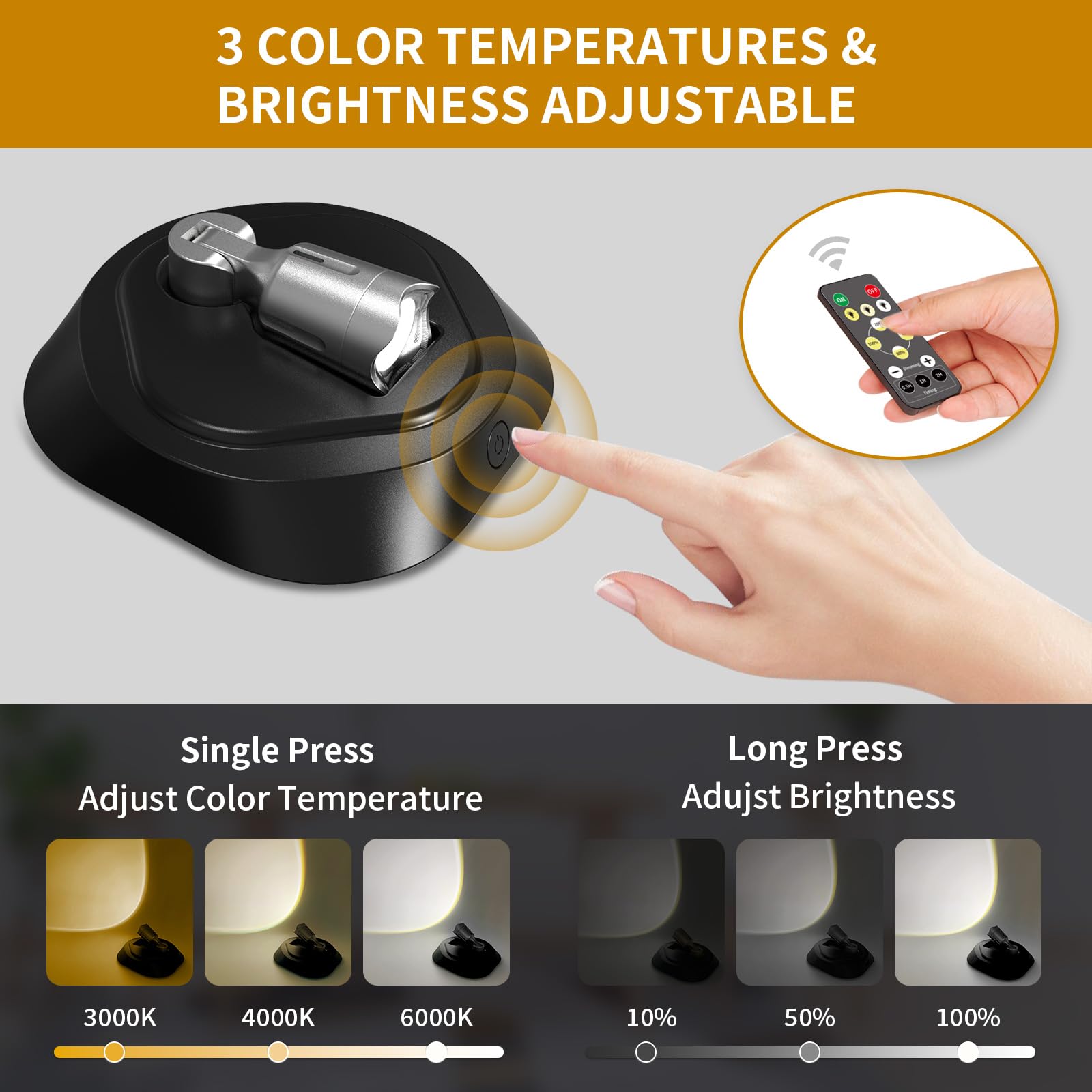 Leastyle Led Wireless Spotlights With Remote Rechargeable Up Lights Indoor With 3000K/4000K/6000K Battery Operated Lights With T