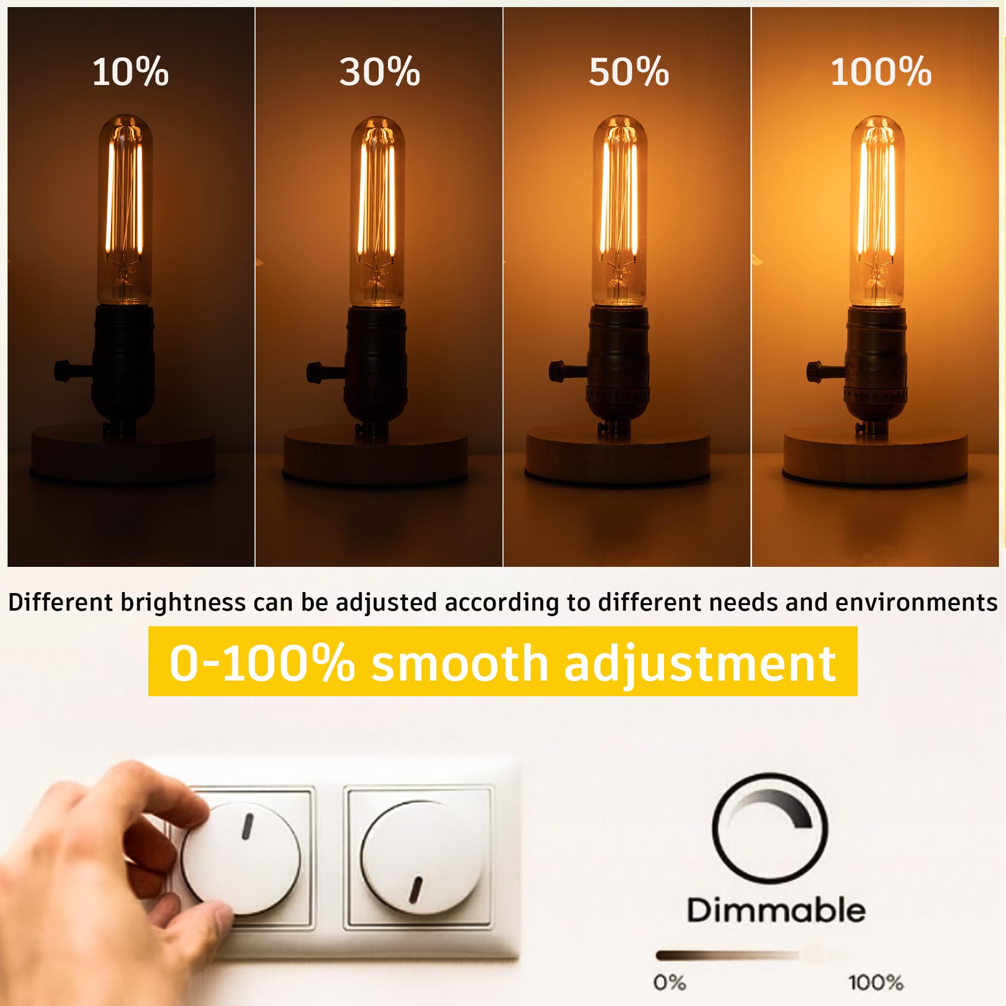 Grensk Dimmable E26 Led Edison Tubular Light Bulbs 40W, 4.96 Inches T10 T30 4W 350Lumens Vintage Light Bulbs,2200K Soft White Flicker-Free For Chandelier Light Or Industrial Wall Sconces,2 Pack