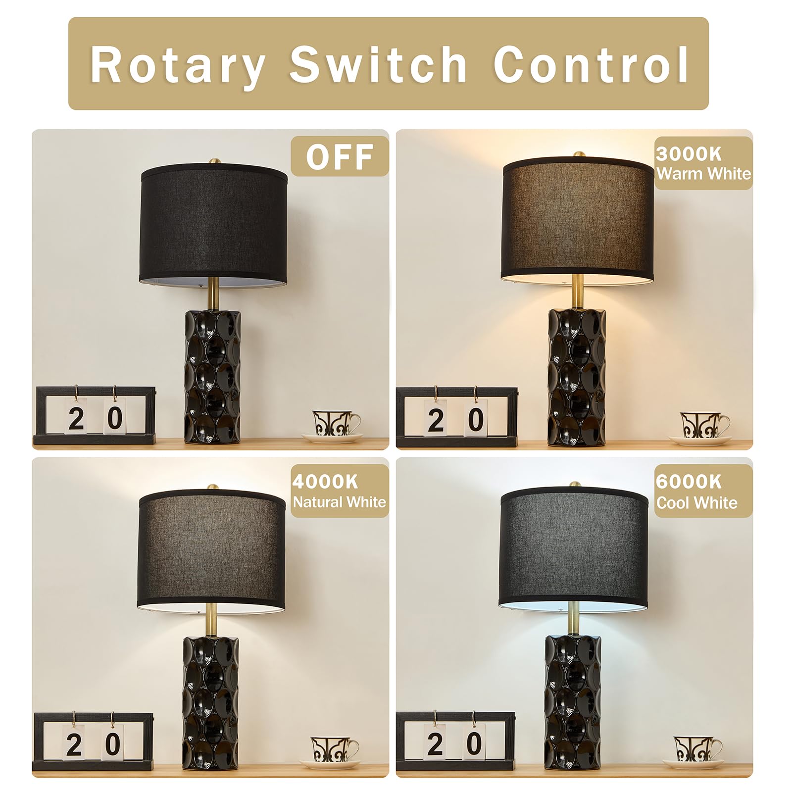 Saiweya 24'' Modern Ceramic Table Lamp Set Of 2 Bedroom Lamps, 3 Color Dimmable Bedside Lamps For Living Room Farmhouse Nightsta