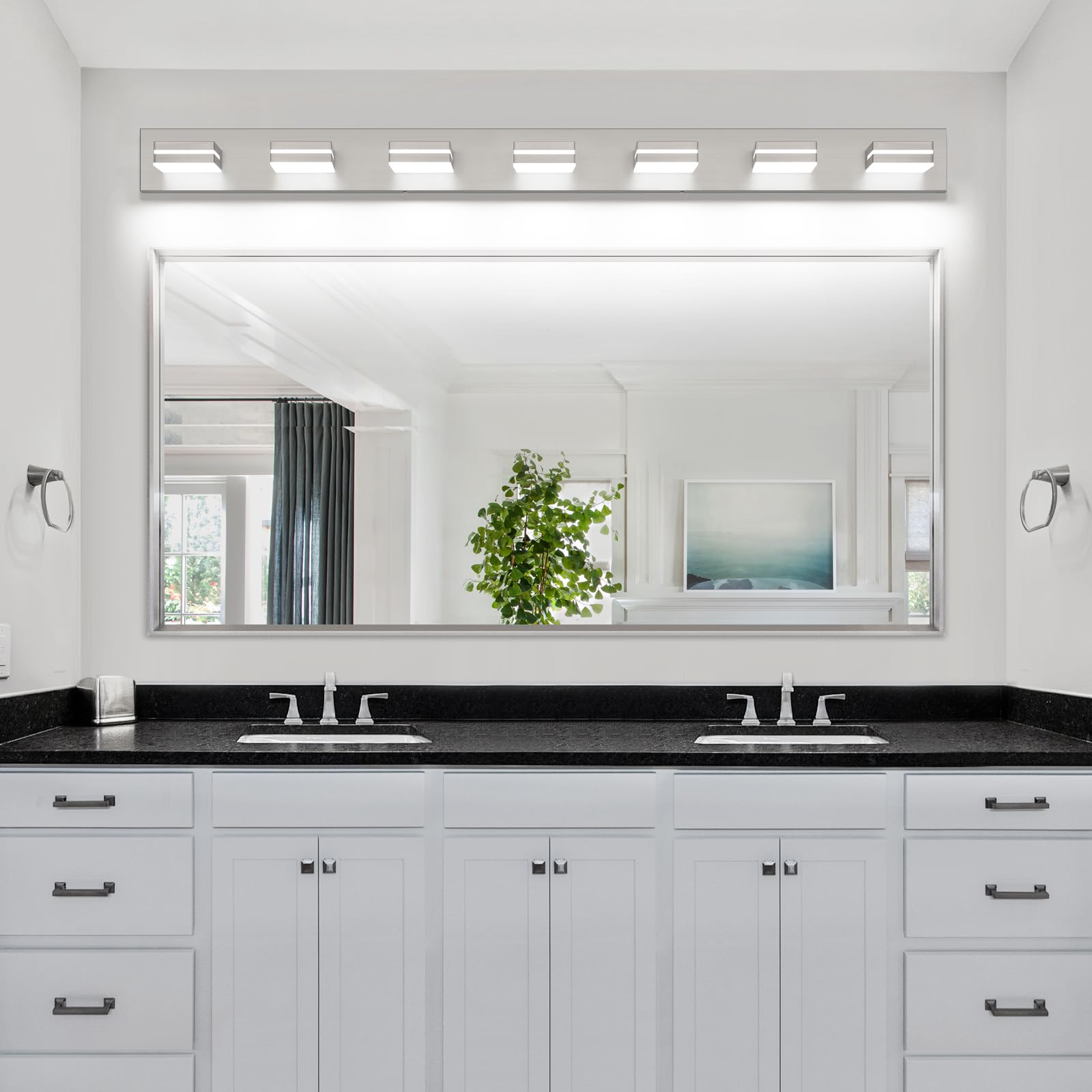 Sinerise Led Modern Bathroom Vanity Light Fixtures (7-Light  55-Inch)  Brushed Nickel Modern Acrylic Bathroom Wall Lighting Fixtures Over Mirror (Cool White 6000K)