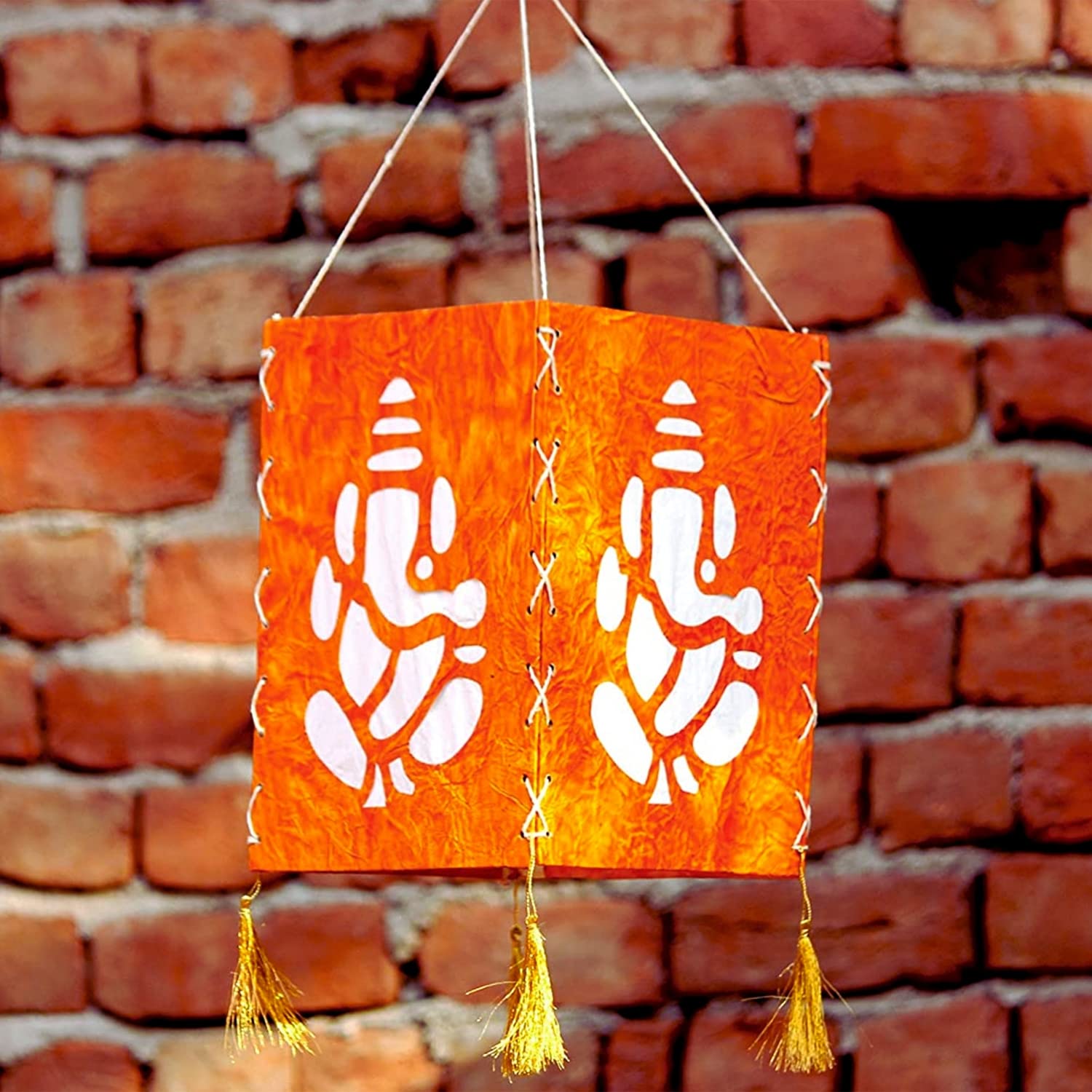 Brahmz Paper Handmade Hanging Paper Handcrafted Colored Lamp Shade Decoration for Home Garden parties (Orange Ganesh)