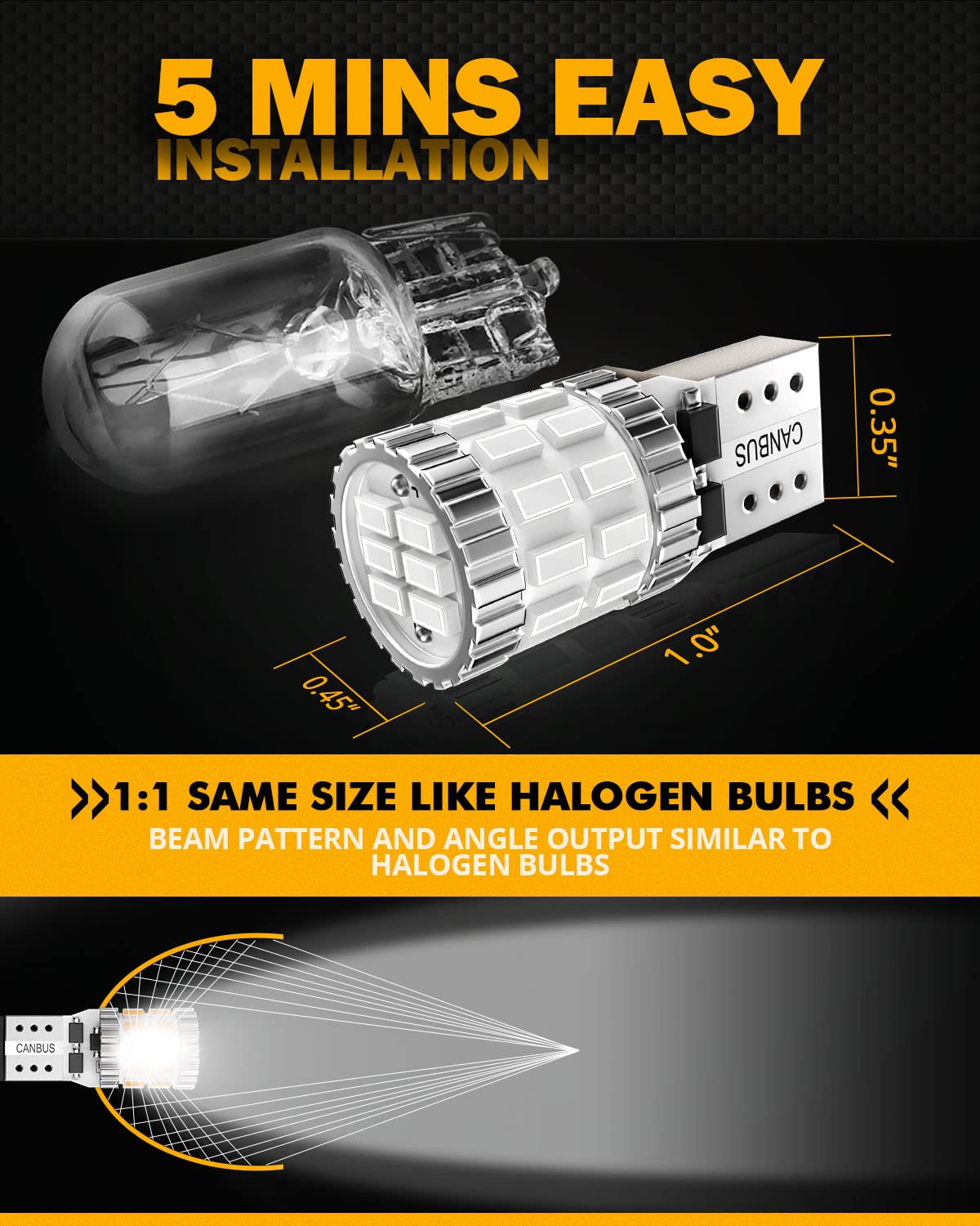 Auxbeam Upgraded 194 Led Bulbs Blue,400% Brighter Extremely Bright Canbus Error Free 168 2825 T10 W5W Led Light Bulbs For Licens