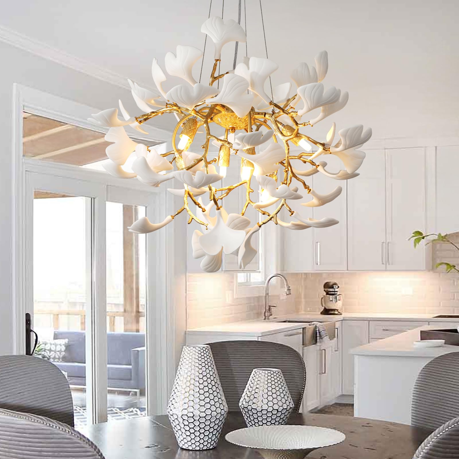 Plsintly Gold Tree Branches Chandelier, 23.6in Round, Aluminum, Modern Sputnik Design, Ideal for Dining Room, Kitchen, Foyer, Bathroom, Bedroom