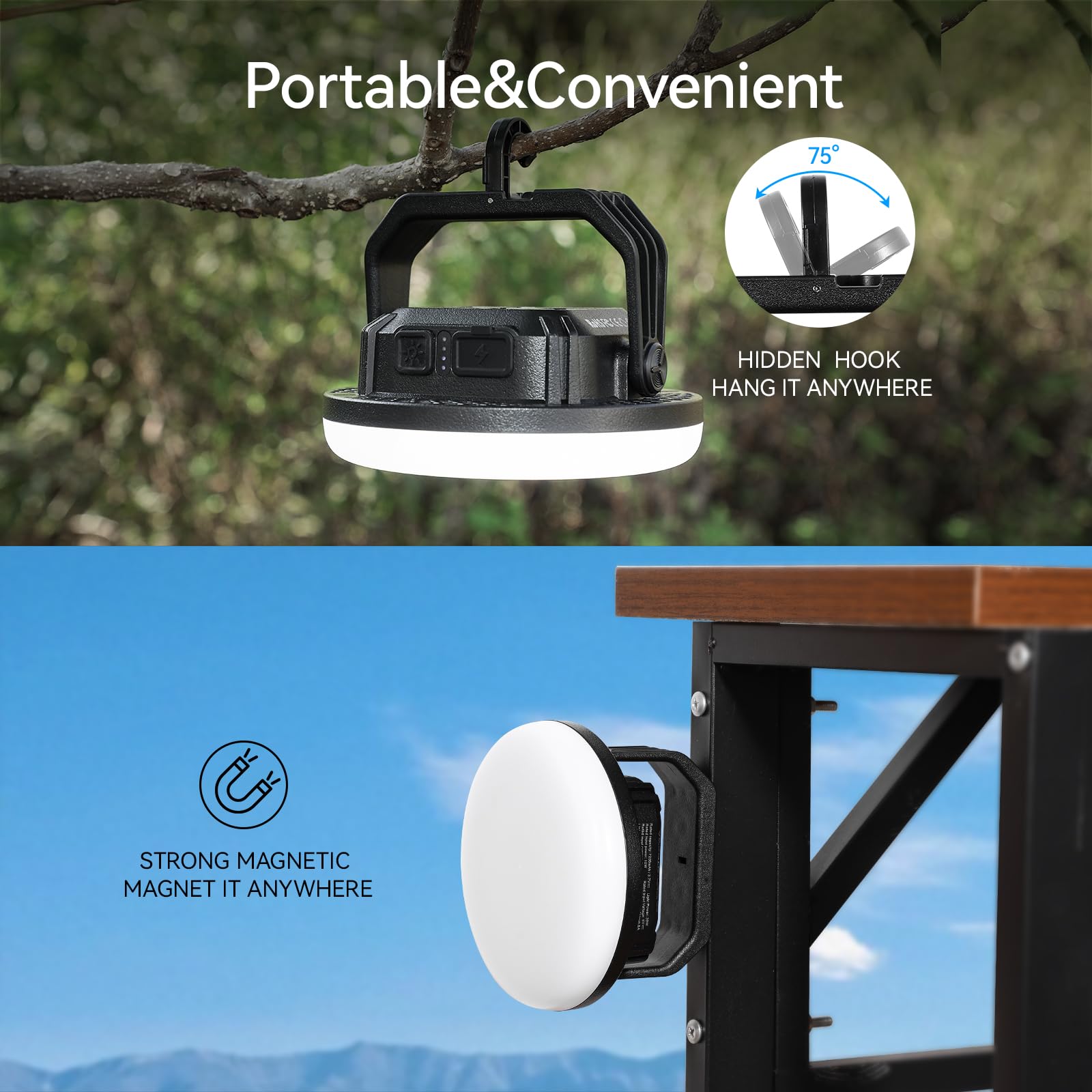 VAVOFO LED Camping Lantern 4000LM 15000mAh 3 Modes IP65 Waterproof Black KM-FD02 PRO