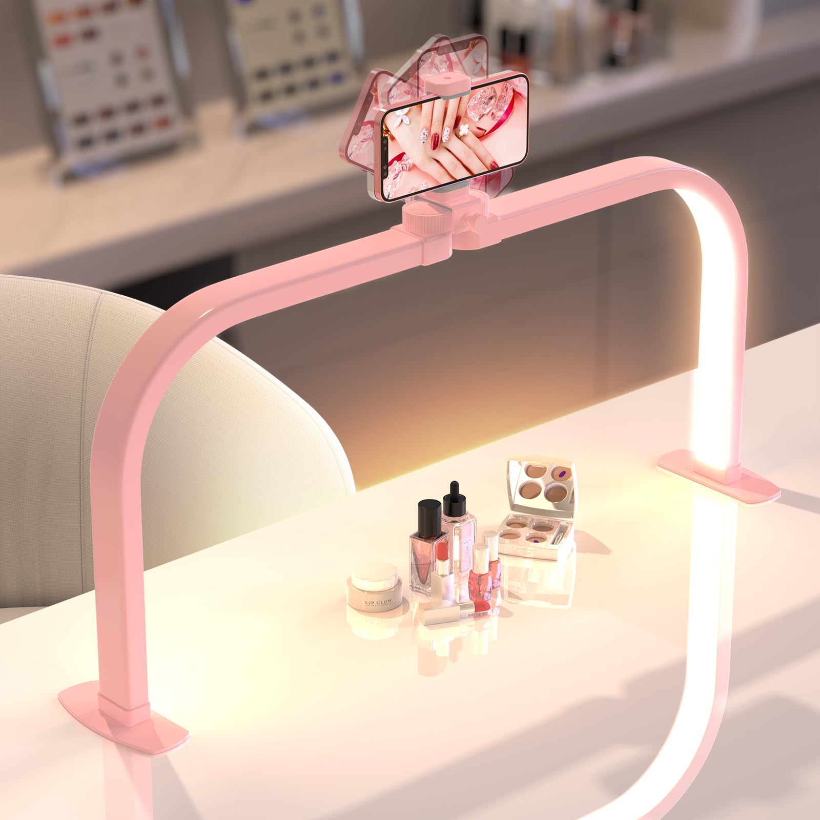 WurodBiza Upgrade Large Half Moon Light for Nail Desk with Phone Holder for Nail Lamp, Foldable Arch Moon Light Tech Perfect for