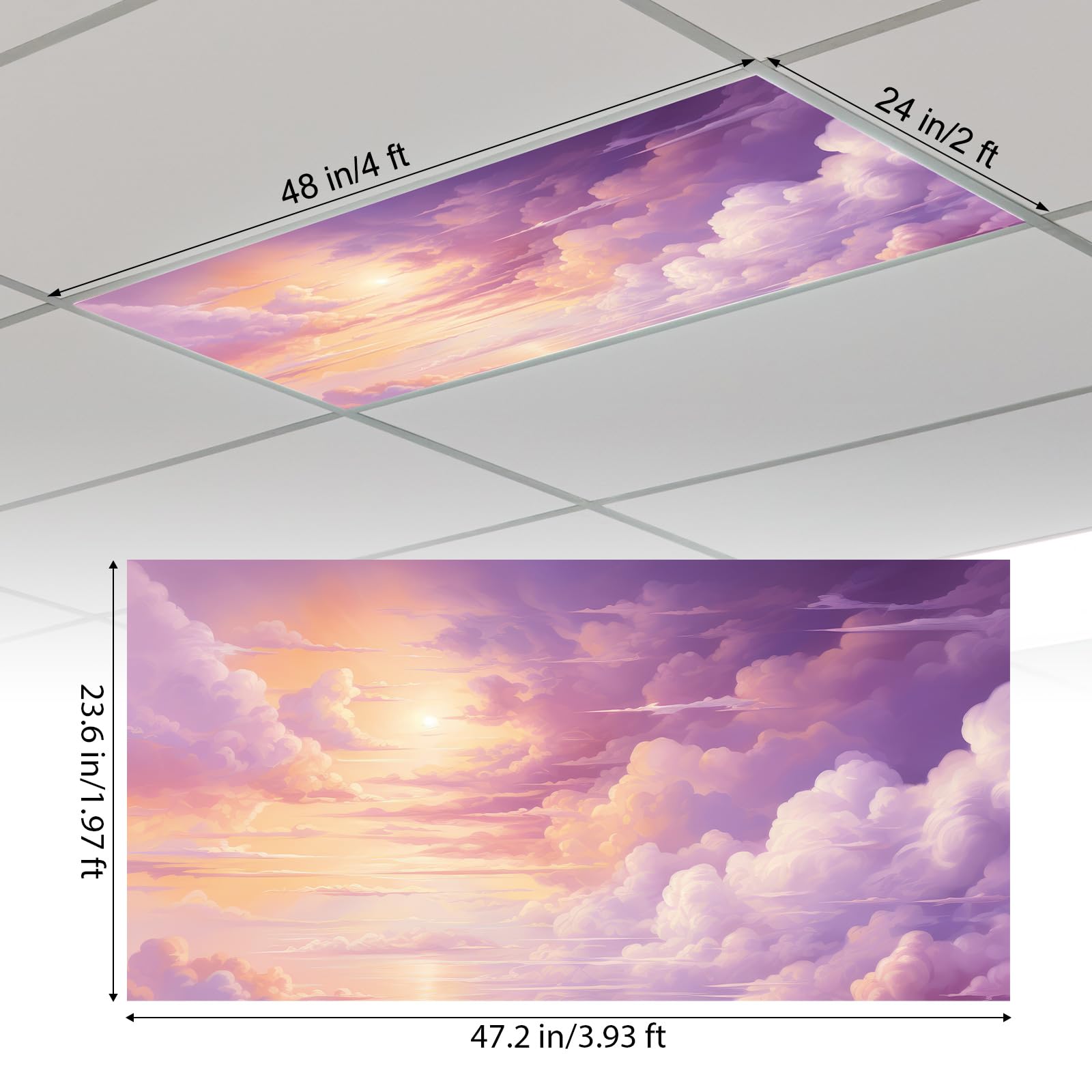 Outus Fluorescent Light Cover Classroom Lighting Filter 2x4 ft Purple Cloud Model TJRW-Outus-T2907