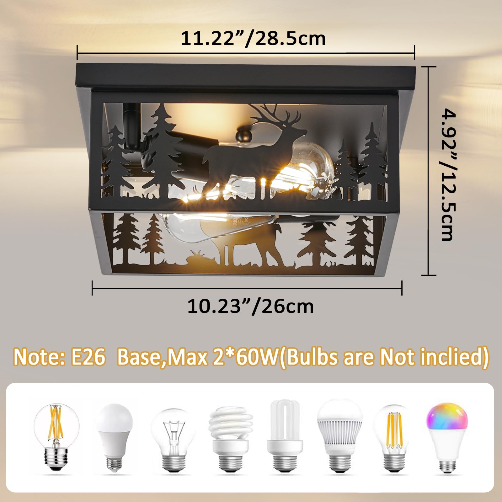 Monyohame Farmhouse Rustic Deer Ceiling Light Fixtures, Vintage Metal Cage Light Perfests For Kitchen,Living Room, Bedroom, Balc