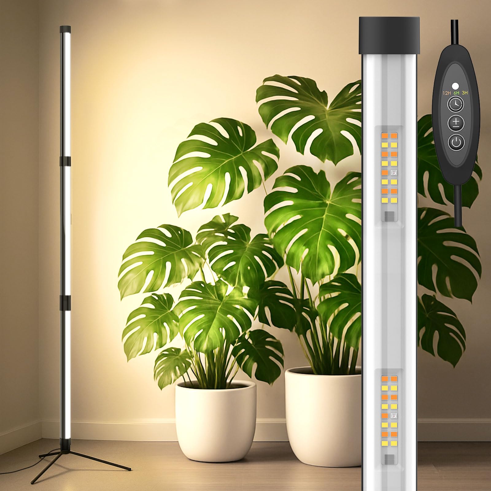 SANSI T10 Standing Grow Lights for Indoor Plants, 55W 144 LEDs Full Spectrum Plant Light Vertical Grow Light, 4.34FT Adjustable 