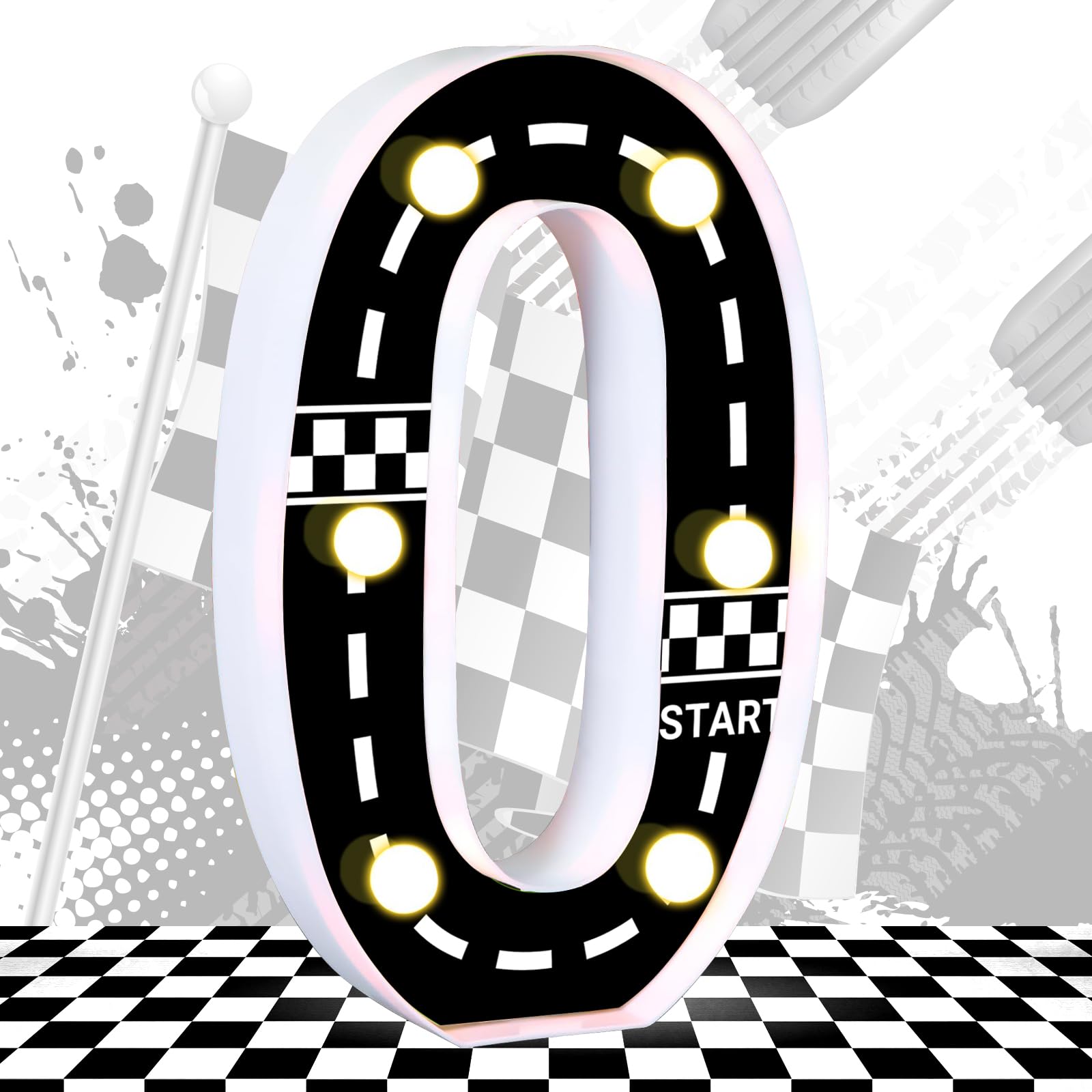 AXBMM Racing Car Light Up Sign Birthday Decorations 1 Polypropylene White+Black Model XY-298
