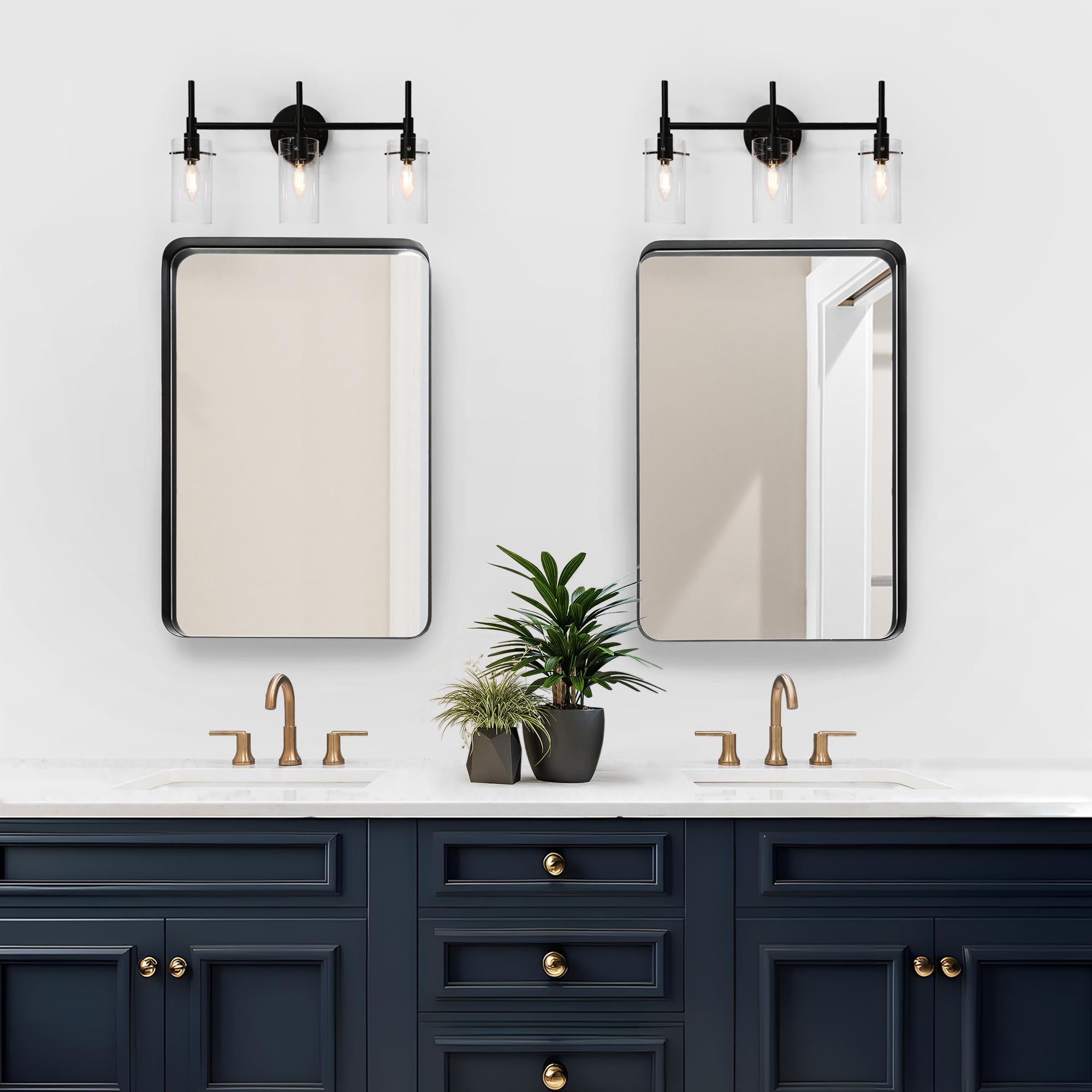 Black Vanity Light, Black 3-Light Bathroom Light Fixture Over Mirror, Modern Farmhouse Wall Lamp With Clear Glass For Bedroom, H