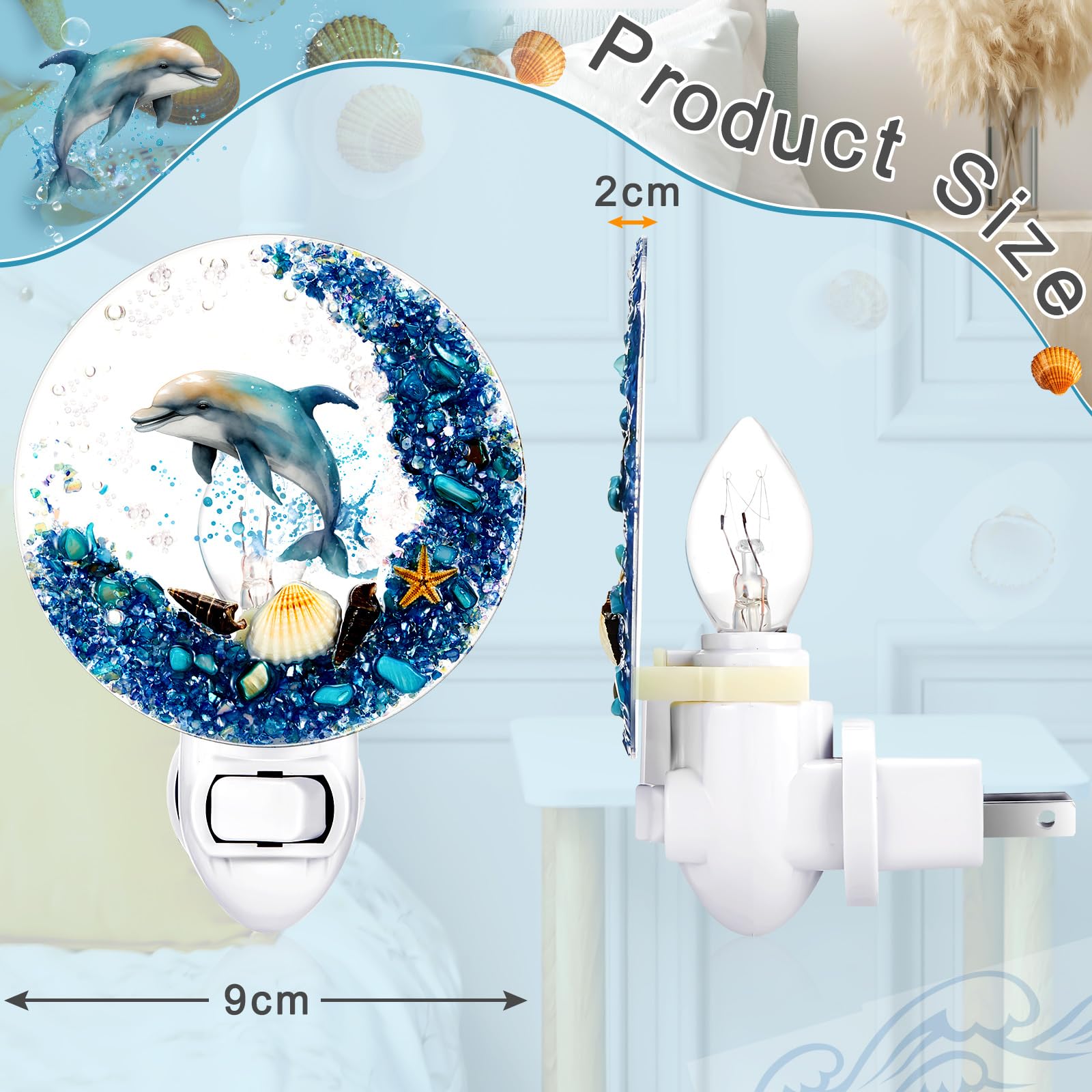 Hortsun Plug-in Seashell Night Light, Ocean Animal Design, Vintage Beach Lamp, Multicolor for Bedroom, Living Room, Bathroom