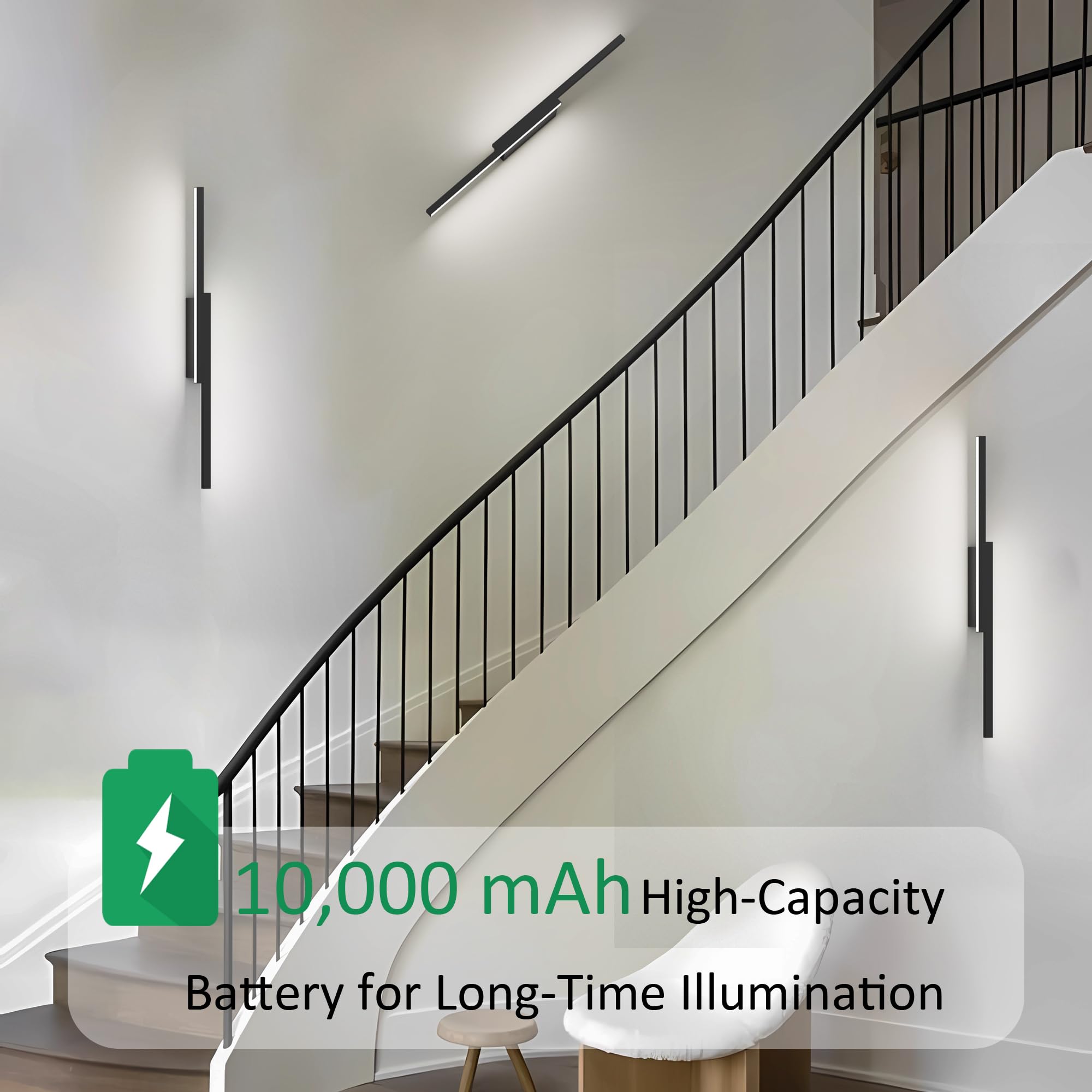 Aipsun 23.6" Black Battery Operated Wall Sconce Set of 2, Dimmable Wireless Lighting for Living Room & Bedroom, Model 8009