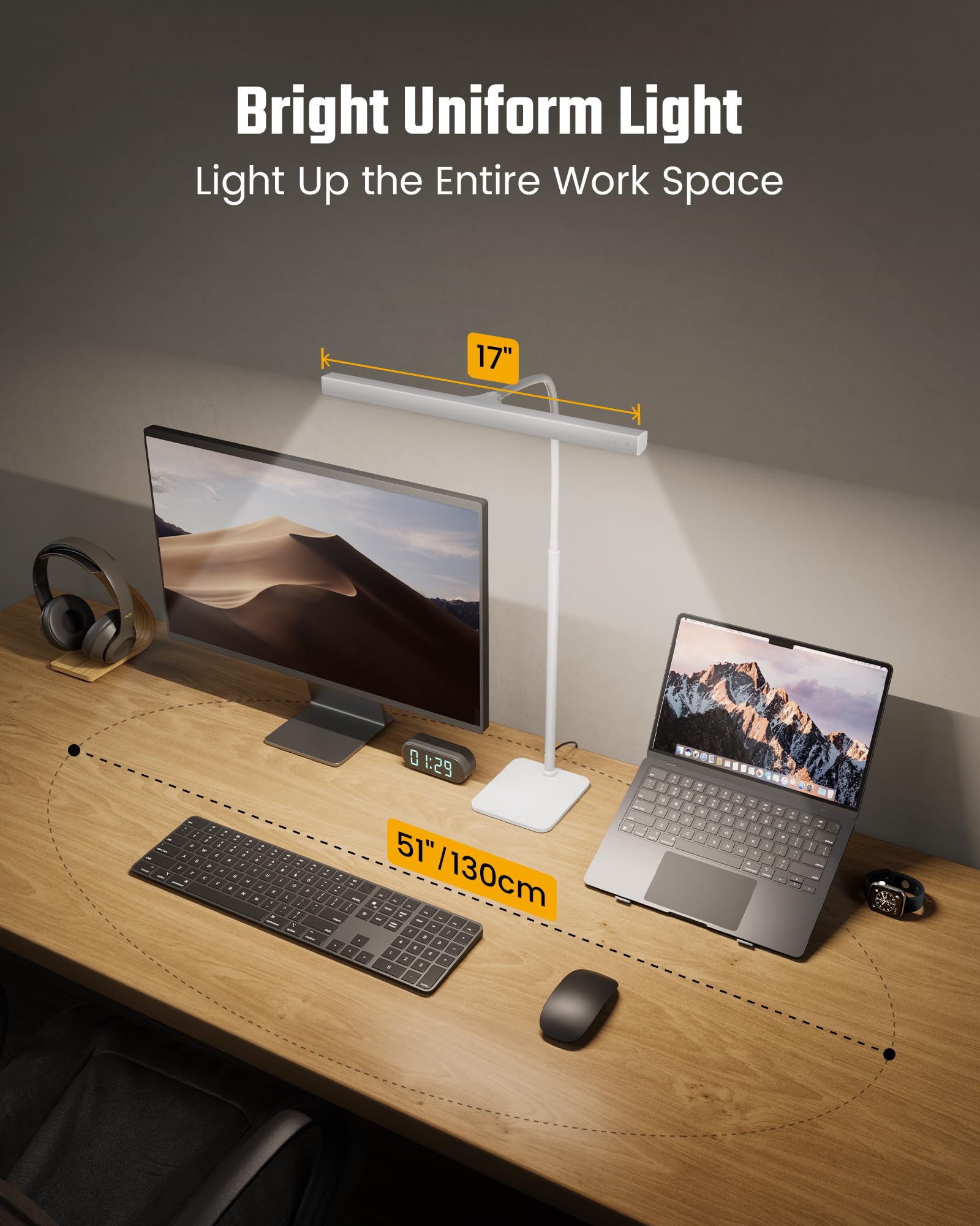 SUPERDANNY LED Desk Lamp, 12W Touch Control, 3 Colors Dimmable, Gooseneck, Aluminum, Stable Base, White, Model SDDL019010405B
