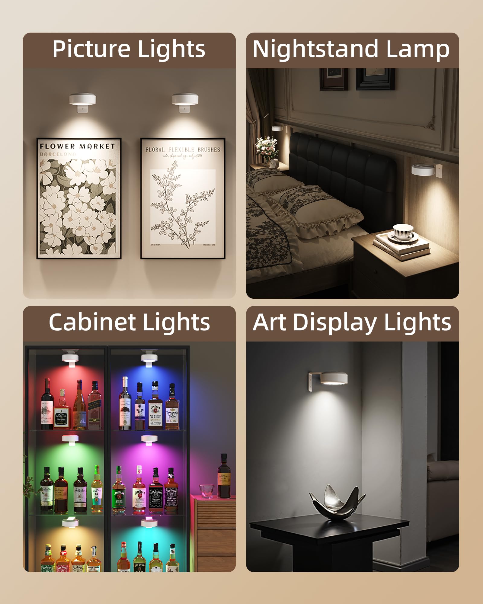 EZVALO Picture Lights - 3 Pack Magnetic Wall Art Lights, 2000mAh Rechargeable, 3 Color Temps & RGB, Remote Dimmable, White