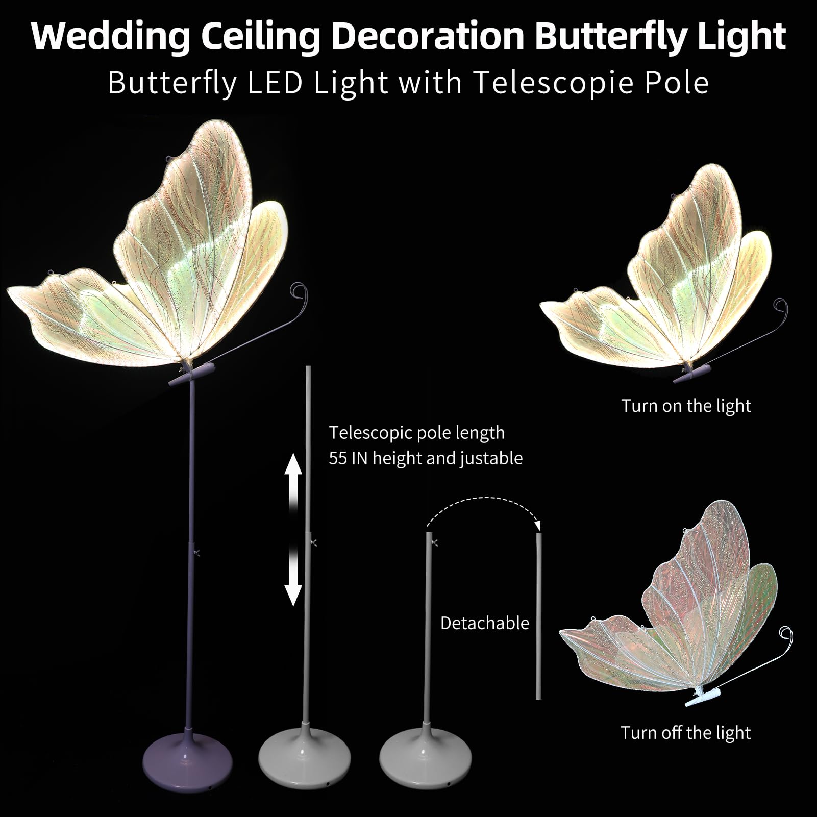 ECGOIOE Wedding Butterfly Floor Lamp, Iron, 80CM, Colored Gold, Creative Hanging Decoration for Party Events