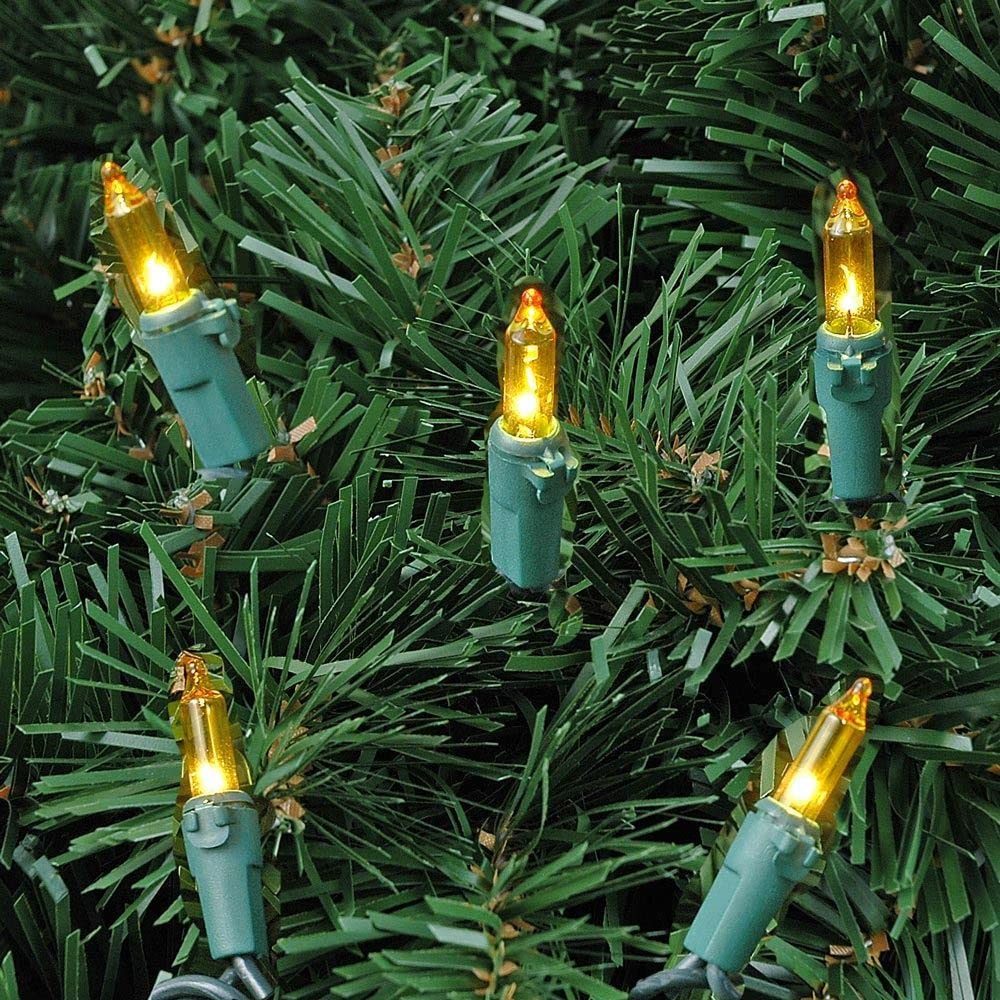Novelty Lights 50 Light Yellow Christmas Mini String Light Set, Green Wire, Indoor/Outdoor Ul Listed, 11' Long