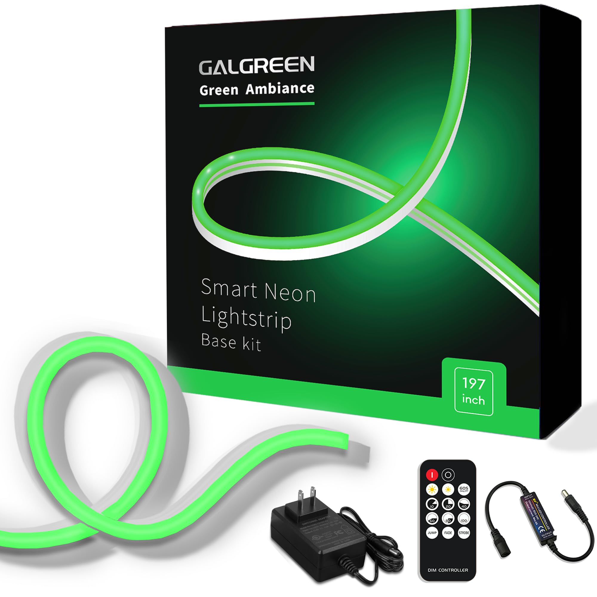 Galgreen Neon Rope Lights  16.4ft Rope Lights with Dimmable Remote and Adapter  Waterproof Flexible Smart Led Band Lights for Bedroom  Super Bright  DIY Neon Sign  Indoors Outdoors Wall Decor  Green