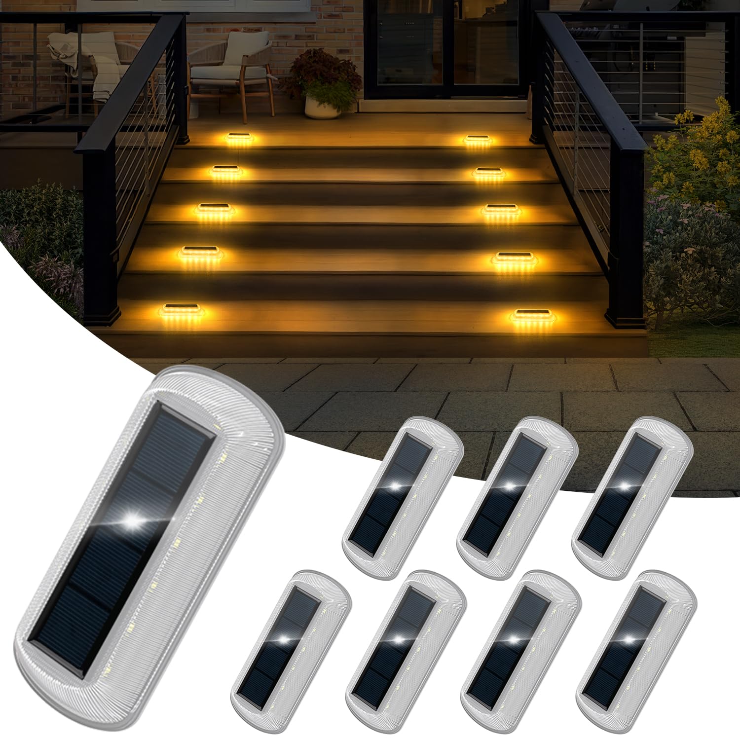T-SUN Solar Step Lights for Outside Warm White Solar Stair Lights Waterproof LED Deck Lights Front Porch Decor for Dock Driveway
