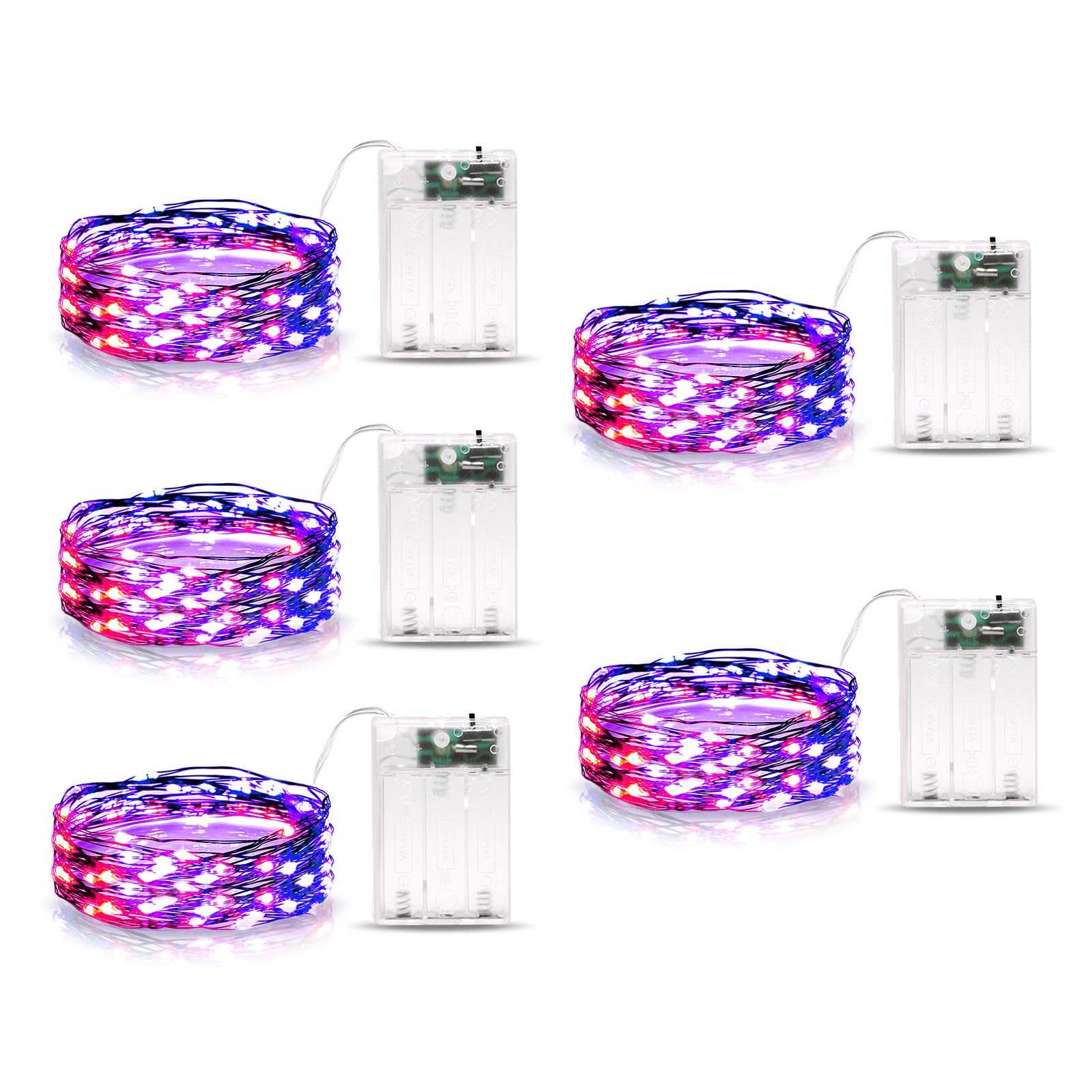 Minetom 5 Pack Battery Operated Fairy Lights, 7 Feet, 20 LED, Waterproof, Orange & Purple for Indoor/Outdoor Halloween Decorations