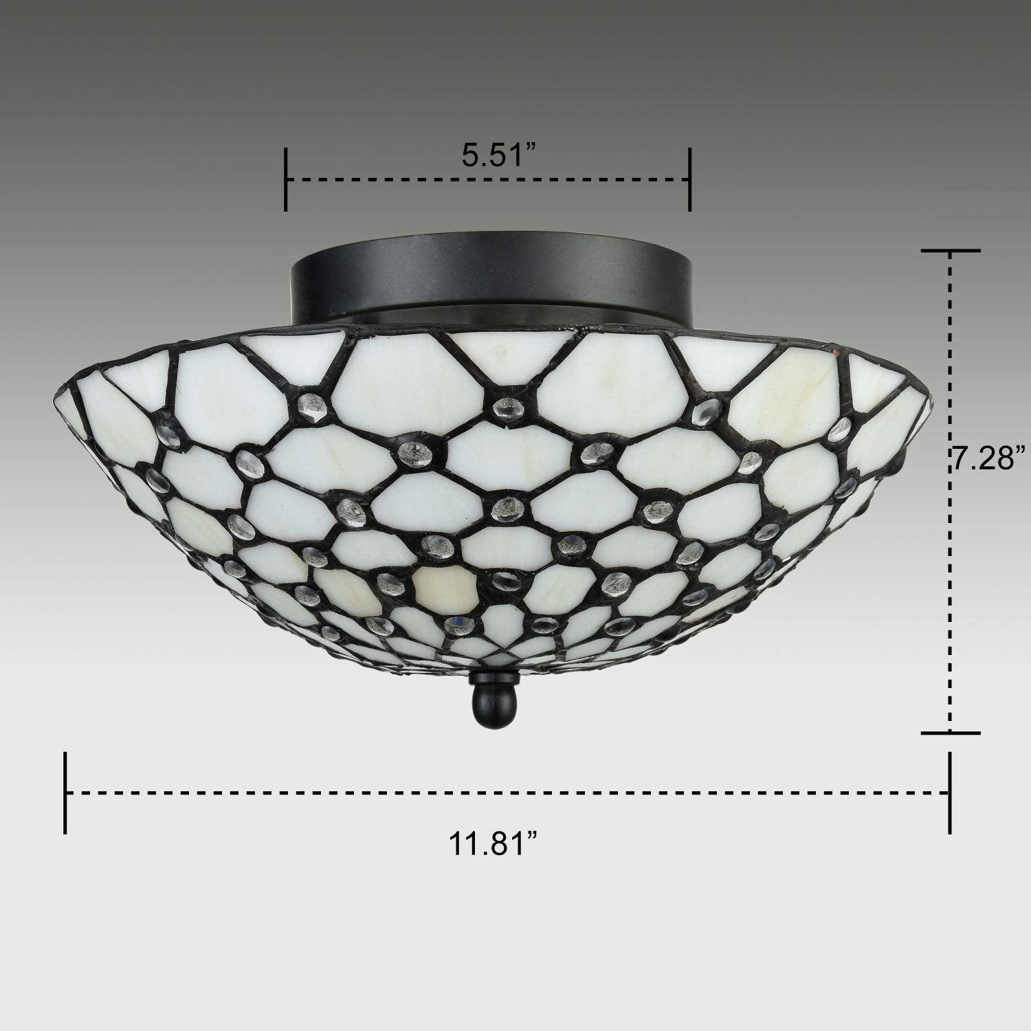 Diryzon Tiffany Style Semi Flush Mount Light Fixture, Antique Brass & Colorful Glass, 3 Lights