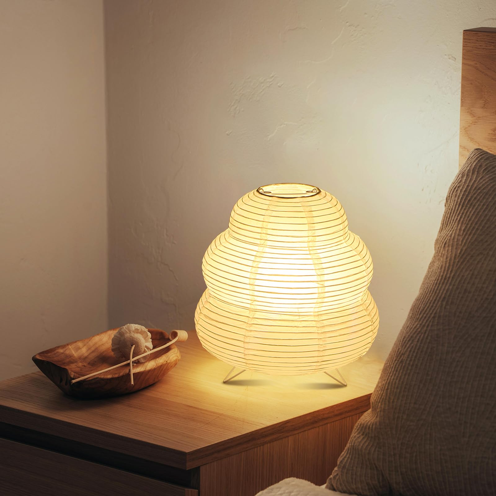 Anicompa Paper Lantern Lamp  Japanese Paper Table Lamp with 3 Color  Cute Wabi-Sabi Rice Paper Lamp for Desk Bedroom Bedside(Bulb Included)