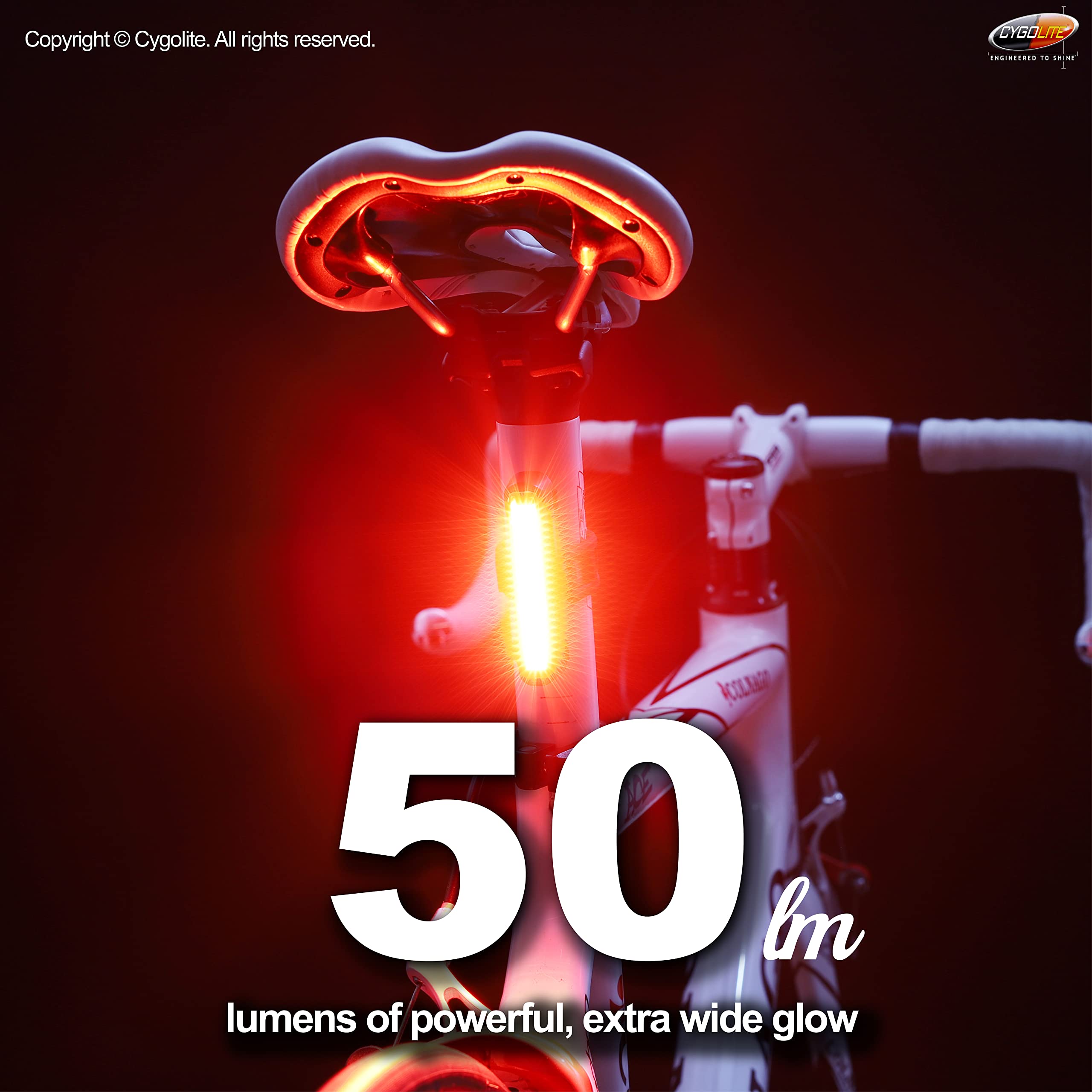 Cygolite Hotrod Bike Tail Light - 50 Lumen, USB Rechargeable, IP64 Waterproof, Compact, Black/Red