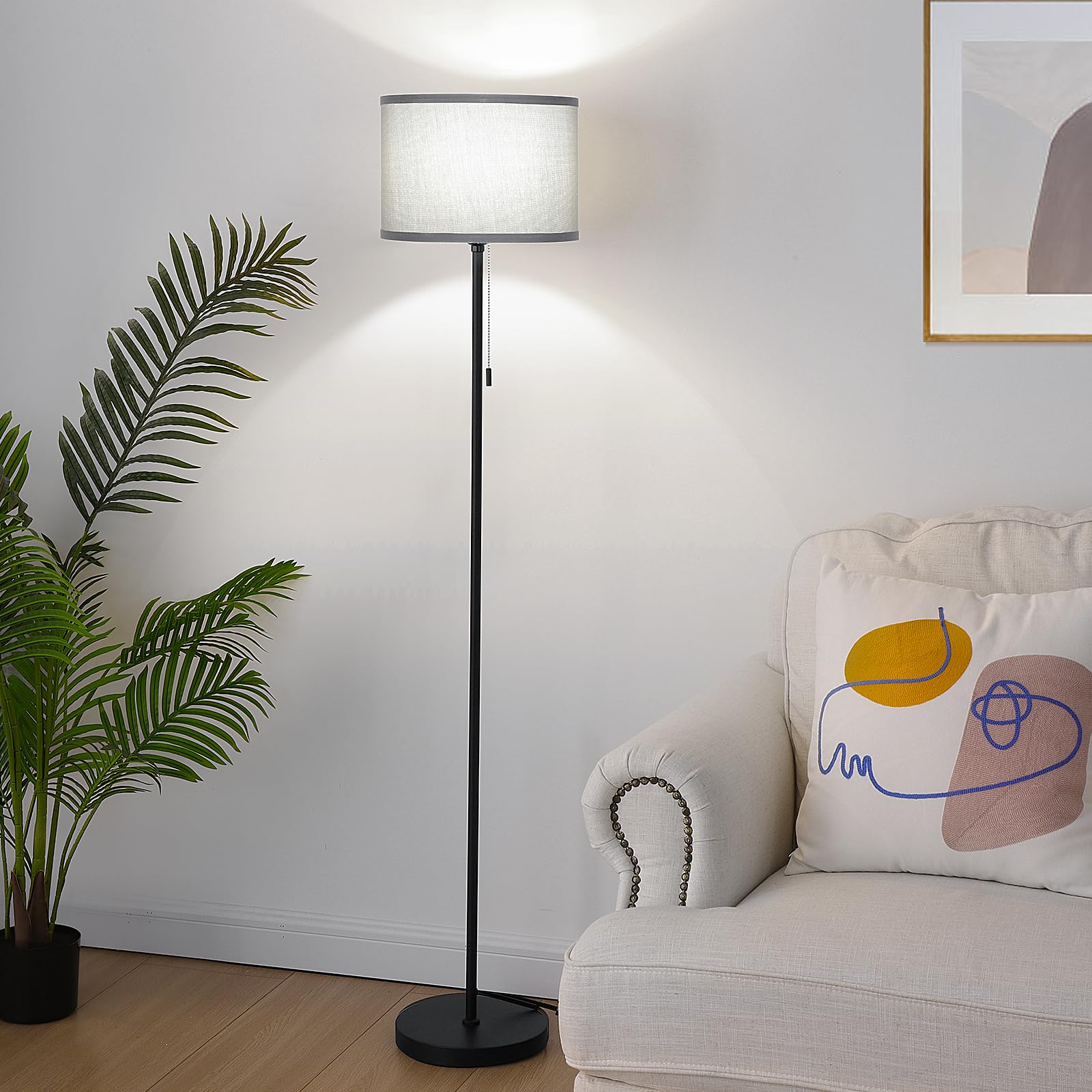FOLKSMATE Floor Lamp, Modern LED Standing Light, Metal, Gray Shade, Model KD230338FL-GY