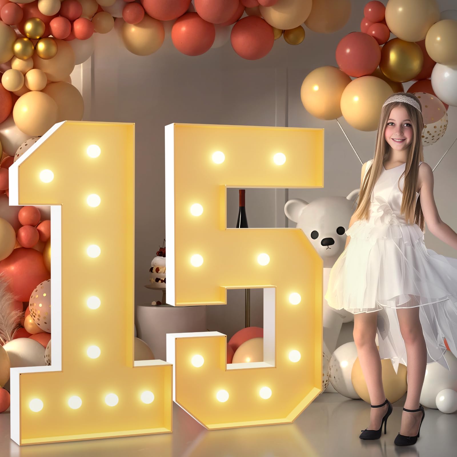 imprsv 4FT Light Up Numbers for 15th Birthday Decorations, Foam Board Arch Kit, Number 15, Large, Color: 4FT