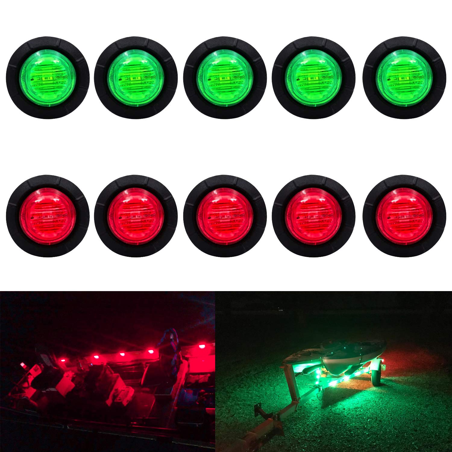 (5 Red + 5 Green) Waterproof Marine Boat Led Lights, Underwater & Deck Courtesy Lights, 12V For Yacht, Boat, Fishing, Pontoon, S