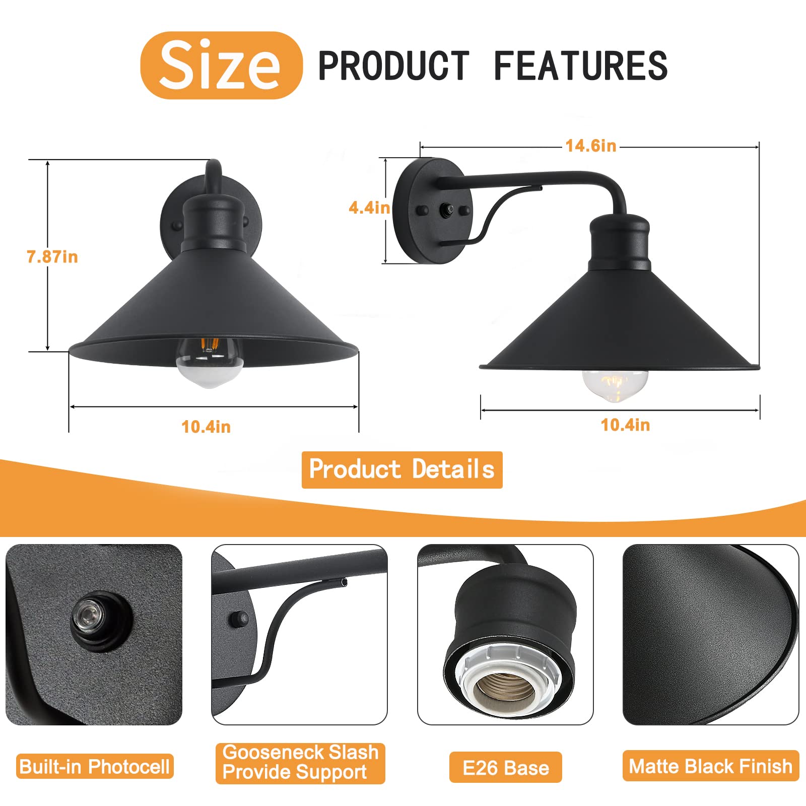 Ptrworoa Dusk To Dawn Sensor Wall Sconce Outdoor Lighting Fixture  Industrial Outdoor Barn Light Matte Black Exterior Wall Sconce For Patio Doorway Porch Entryway Garage  2 Pack
