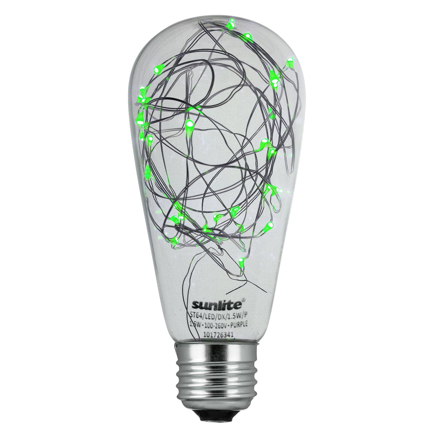 Sunlite 81191 ST64 Edison Bulb  LED Fairy-Lights Inside  1.5 Watts  Medium (E26) Base  Non Dimmable  Party Decoration  Holiday Lighting  String Light  Green  1 Count