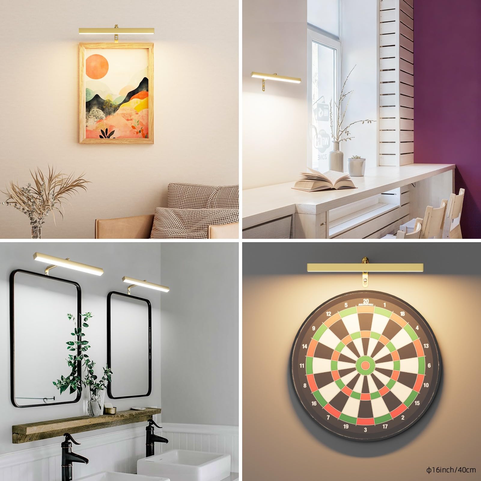 Coinmit 4W Plug In Picture Light For discomfort-reducingtings With Remote Control  12 Led Art Display Lighting For Gallery  Dartboard  Artwork  Gold Wall Mounted Picture Frame Light