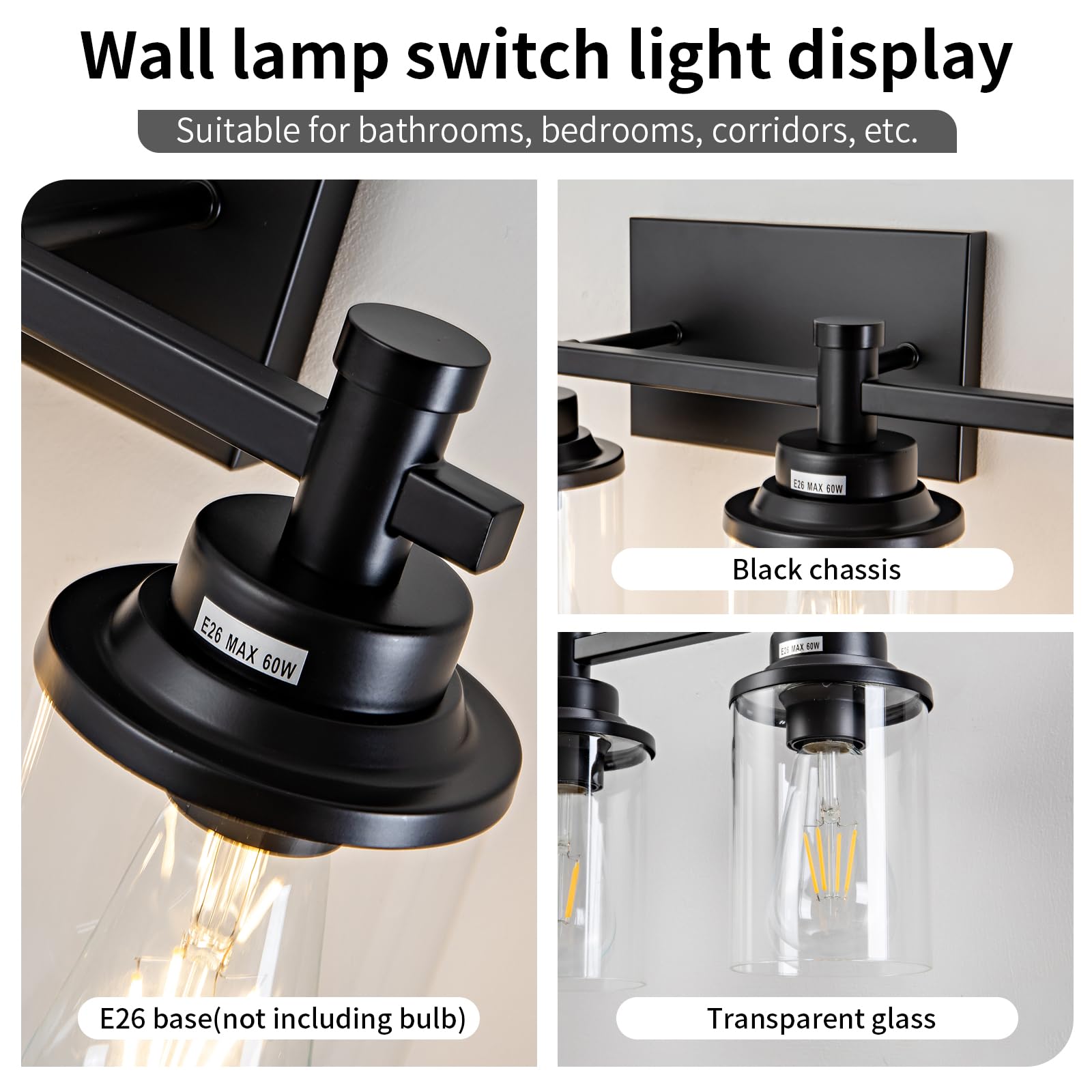 Aixialin 5-Light Black Bathroom Vanity Light, Modern Vanity Lighting Fixture For Bathroom, Black Matte Light Fixture, Wall Sconc