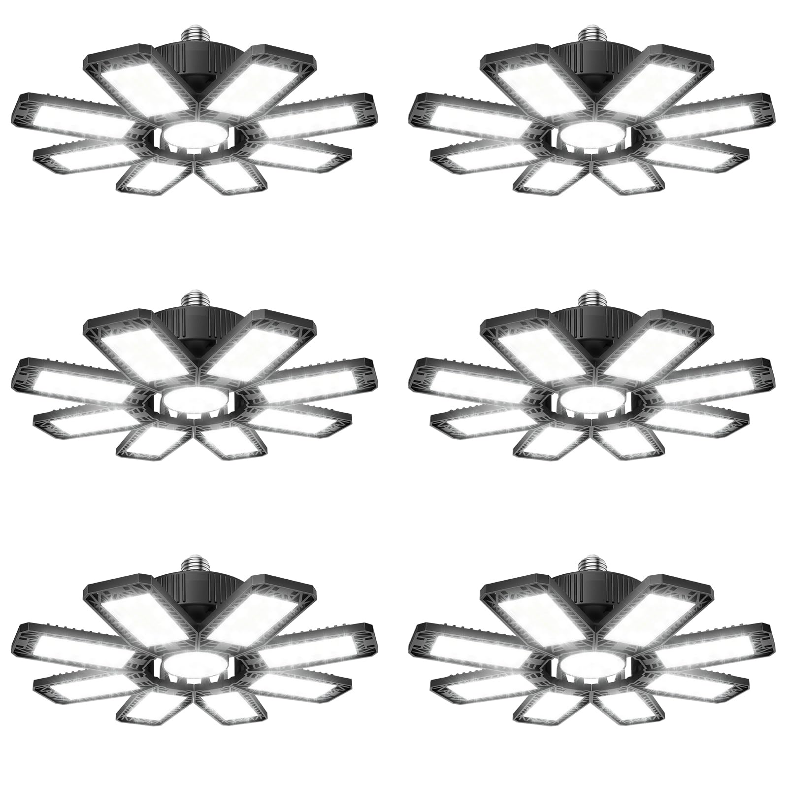 ISKYDRAW LED Garage Lights 6 Pack 24000LM Bright Shop Lights 240W, Deformable Garage Lights Ceiling LED with 8 +1 Adjustable Pan