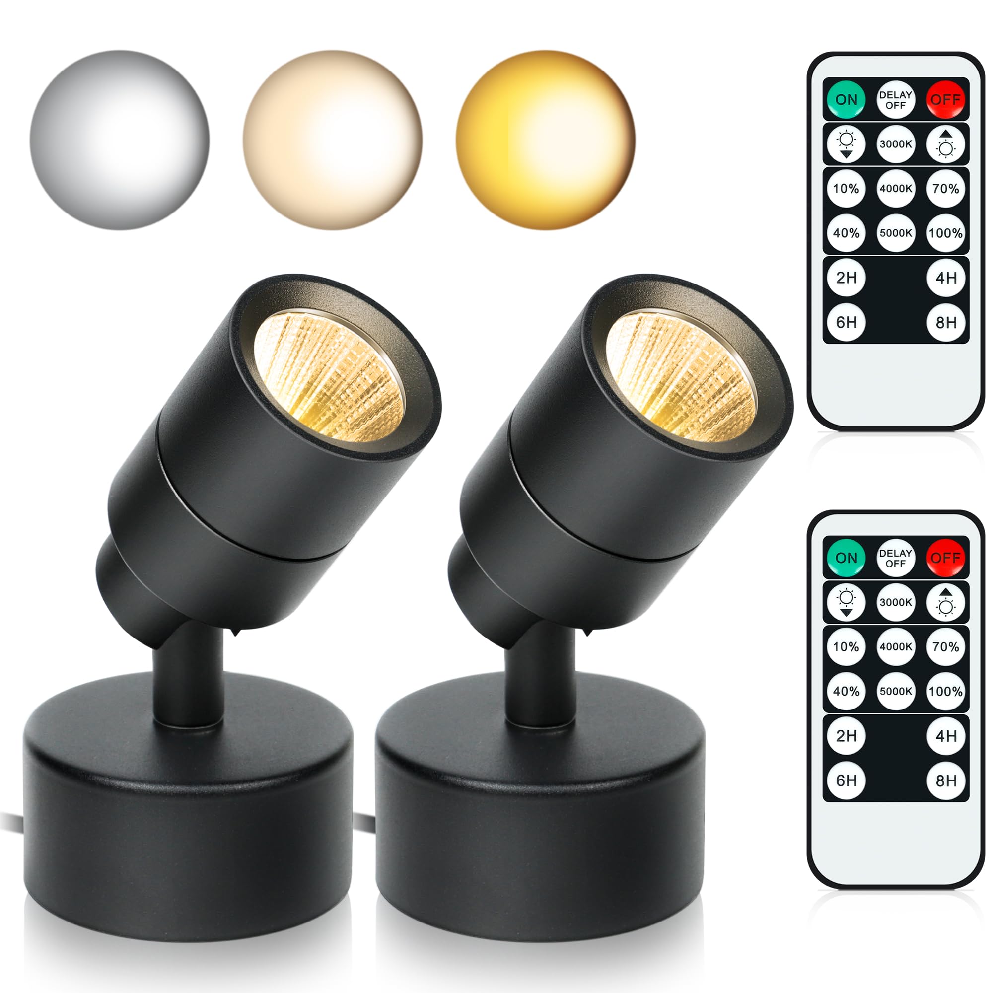 2 Pack LED Spotlight Indoor, 3W Uplighting Indoor with Remote Control Dimmable and Timer, 3 Lighting Modes Floor Spot Lights for