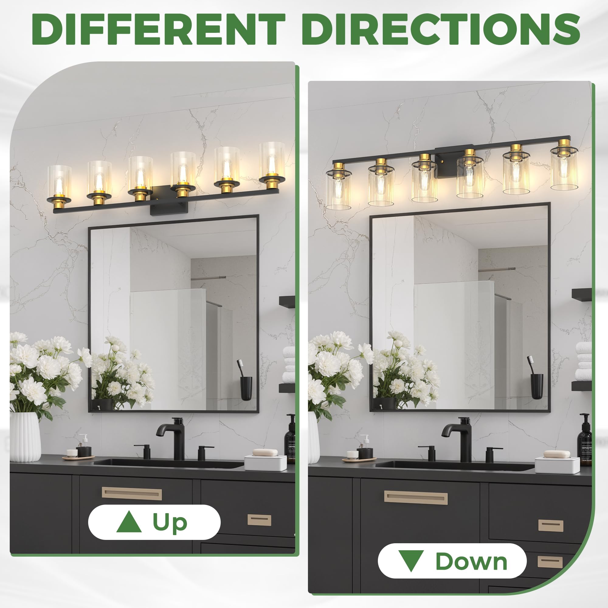 Doresshop Bathroom Light Fixtures  6-Light Gold And Black Bathroom Lighting Fixtures Over Mirror With Clear Glass Shade  Vanity Lights For Hallway Living Room Bedroom