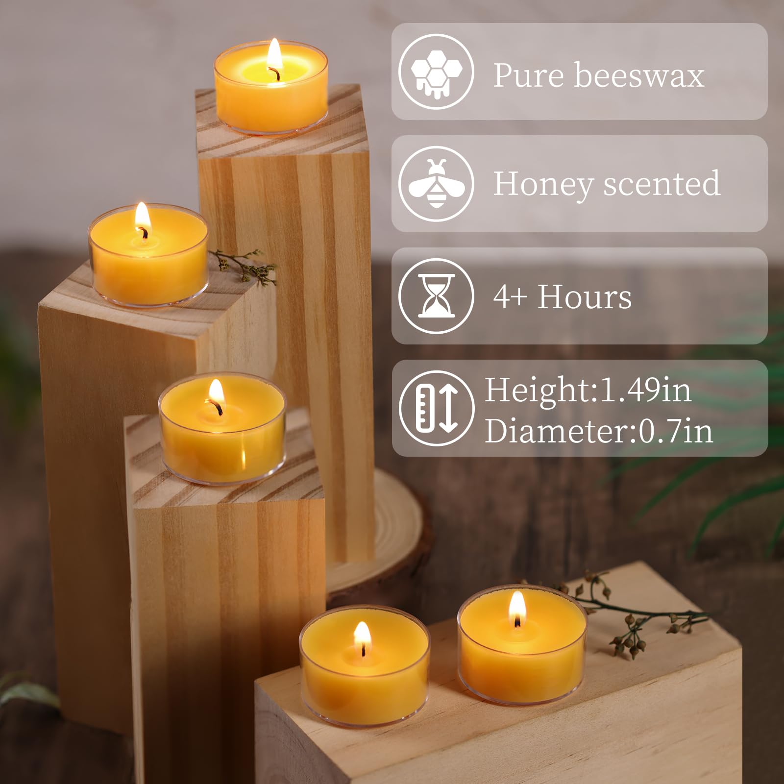 DEVI Beeswax Tea Light Candles 45 Pack, 4 Hours Burn Time, Yellow, Model BS-FL6789